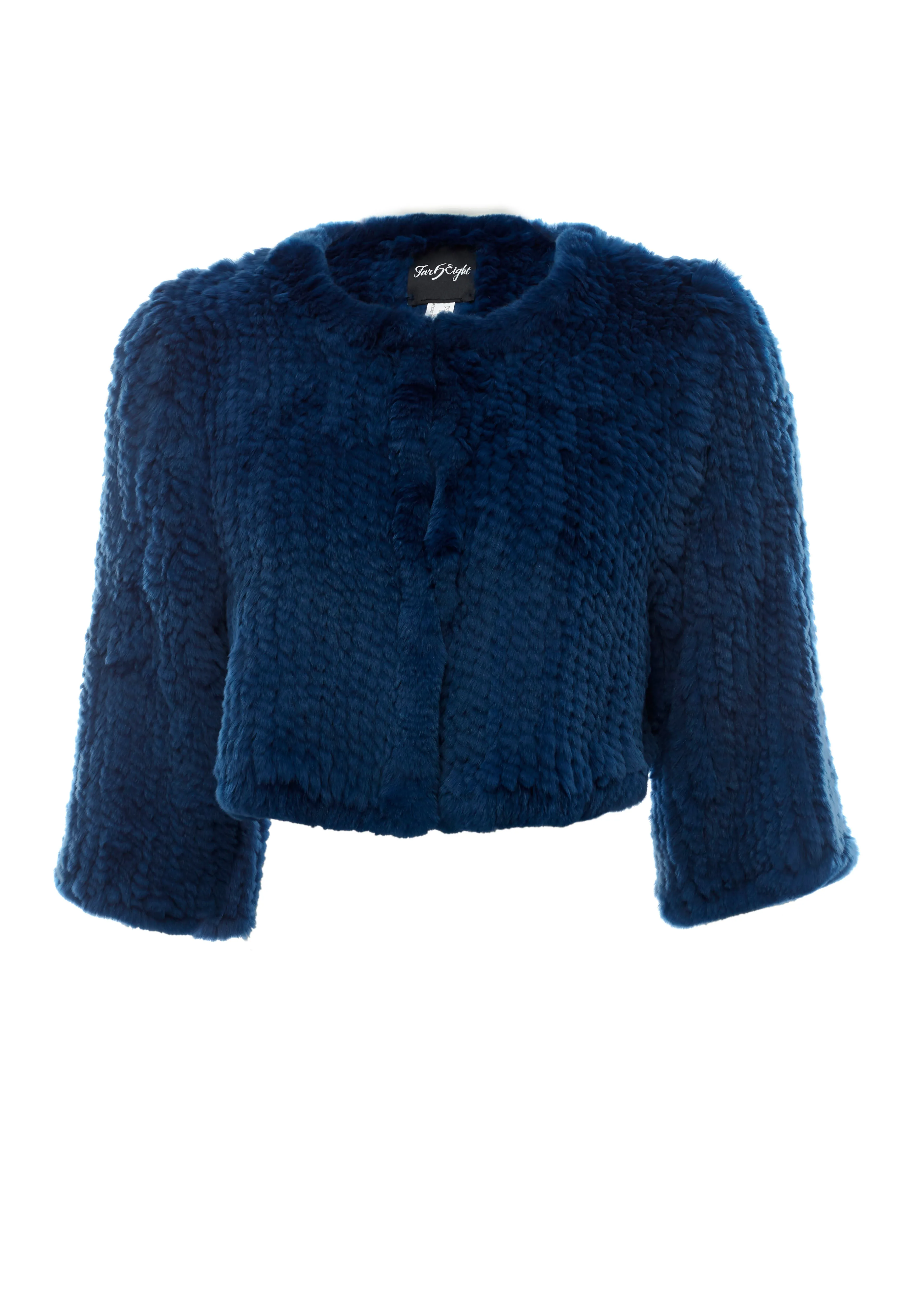 Knitted Rabbit Royal Blue Green Genuine Fur Jacket