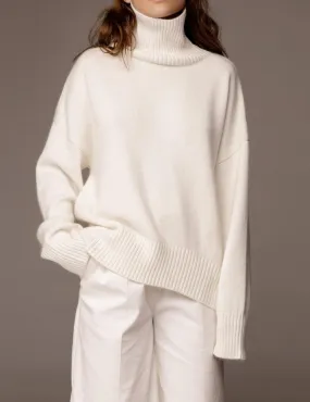 Ladies Solid Color Turtleneck Knit Sweater W003