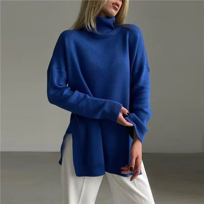 Ladies Solid Color Turtleneck Knit Sweater W013