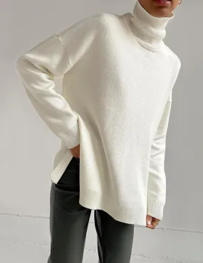 Ladies Solid Color Turtleneck Knit Sweater W013