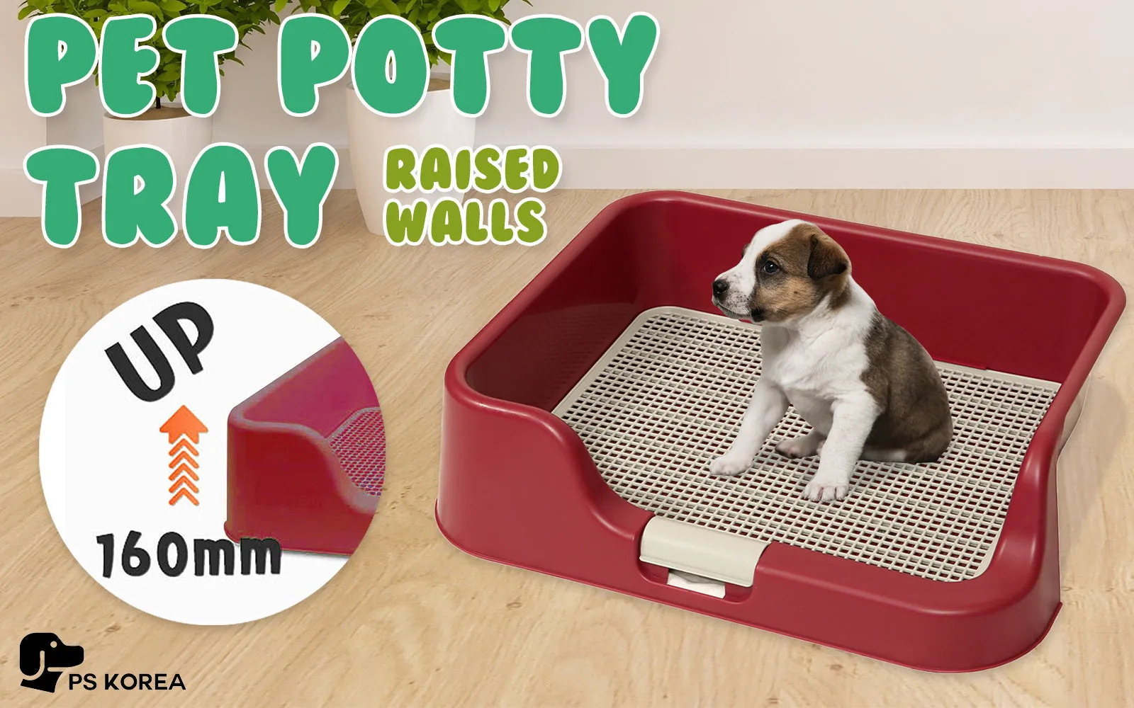 Leak-Proof Dog Pet Potty Tray, Raised Walls, Mesh - PS Korea