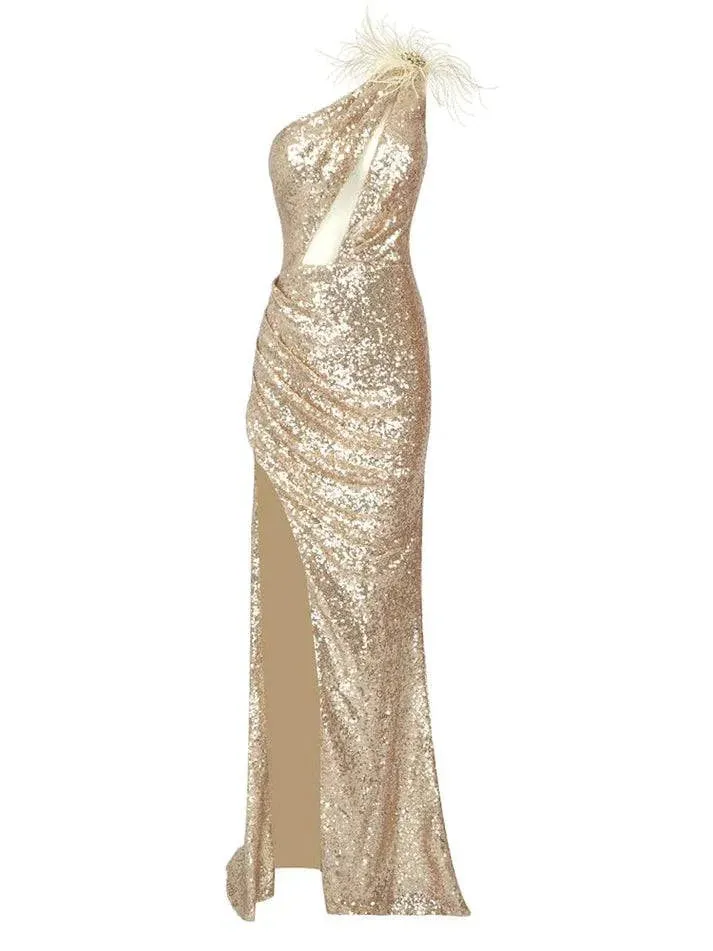 Lilian Sequin Slit Evening Maxi Dress