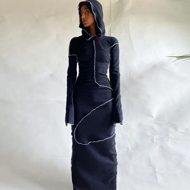 Liu Ming Casual Hooded Collar Long Sleeve Dress