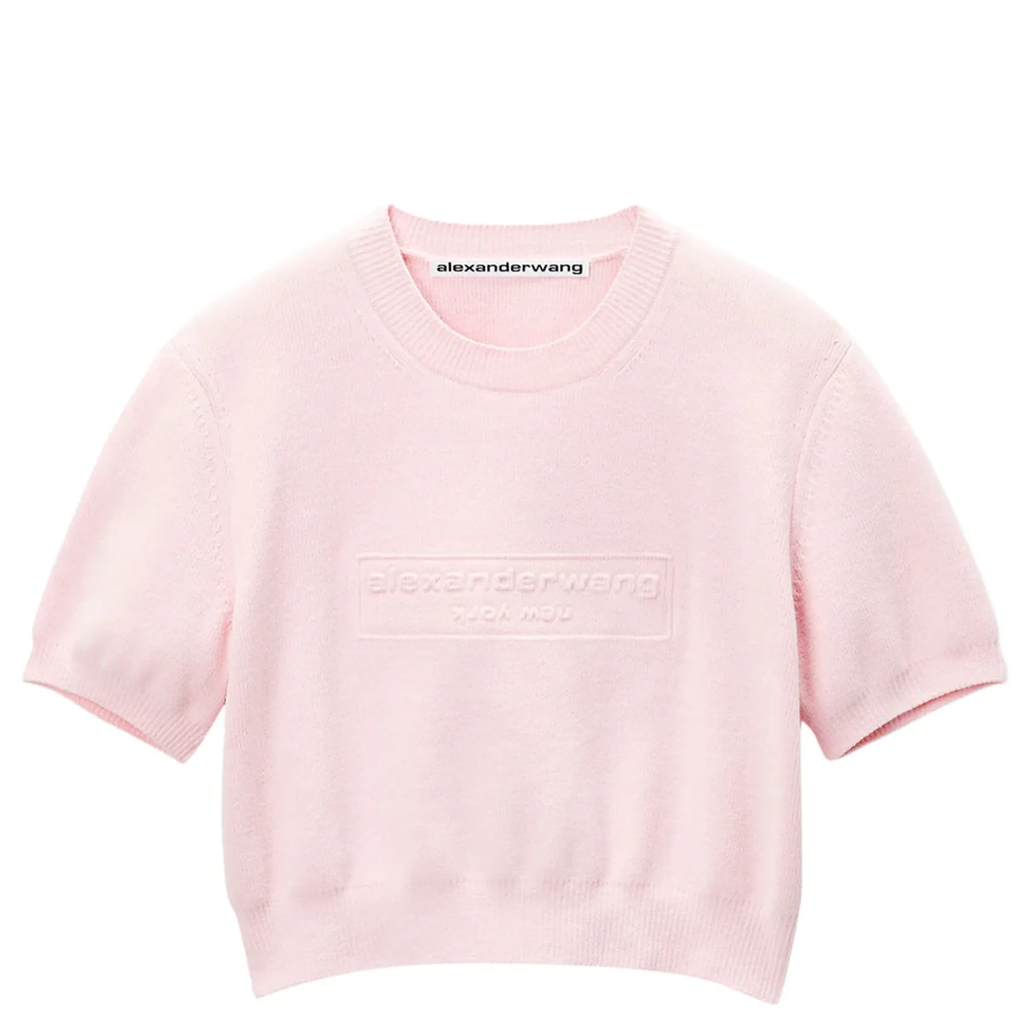 Logo Embossed Short Sleeve Ribbed Pullover In Soft Chenille