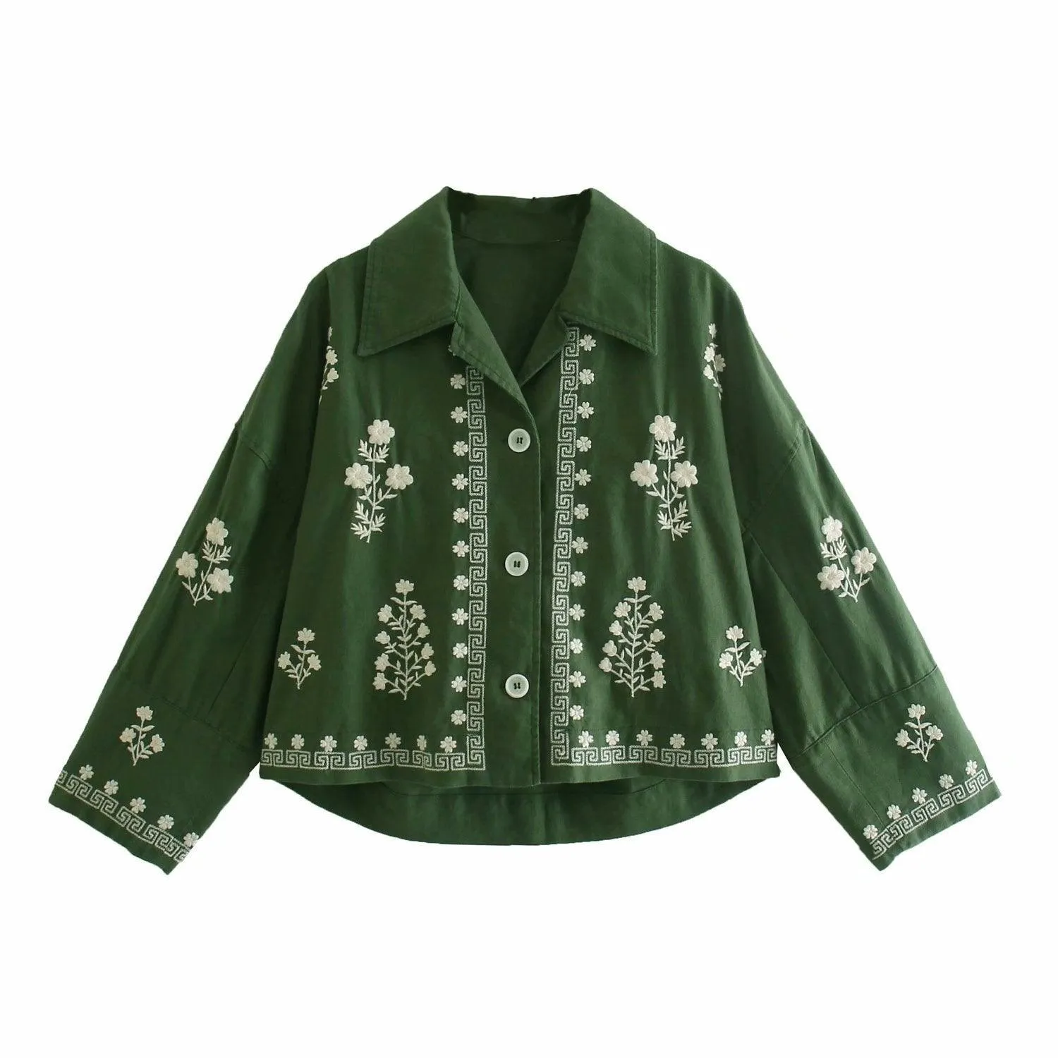 Loose Embroidered Tunic Bomber Jacket