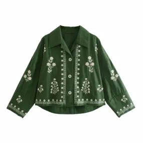 Loose Embroidered Tunic Bomber Jacket