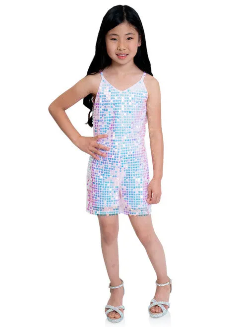 Marc Defang 5002 Pink High Low Sequin Girls Pageant Romper Layered Detachable Overskirt