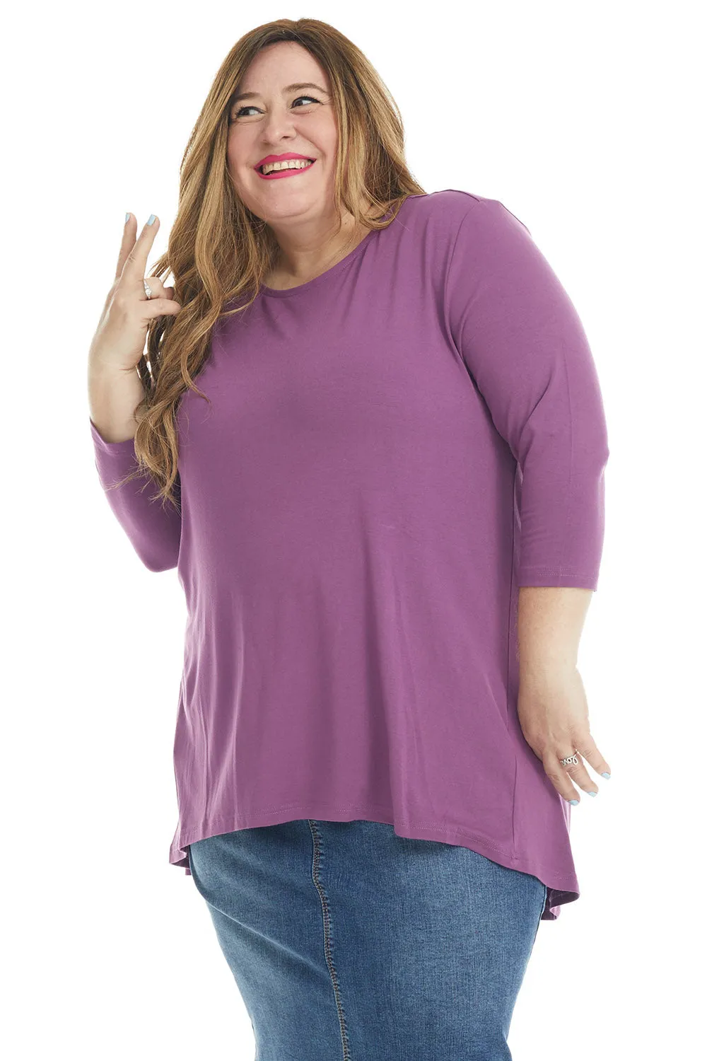 Mauve 3/4 Sleeve Crewneck Tunic Shirt 'Ivy' Top for Women