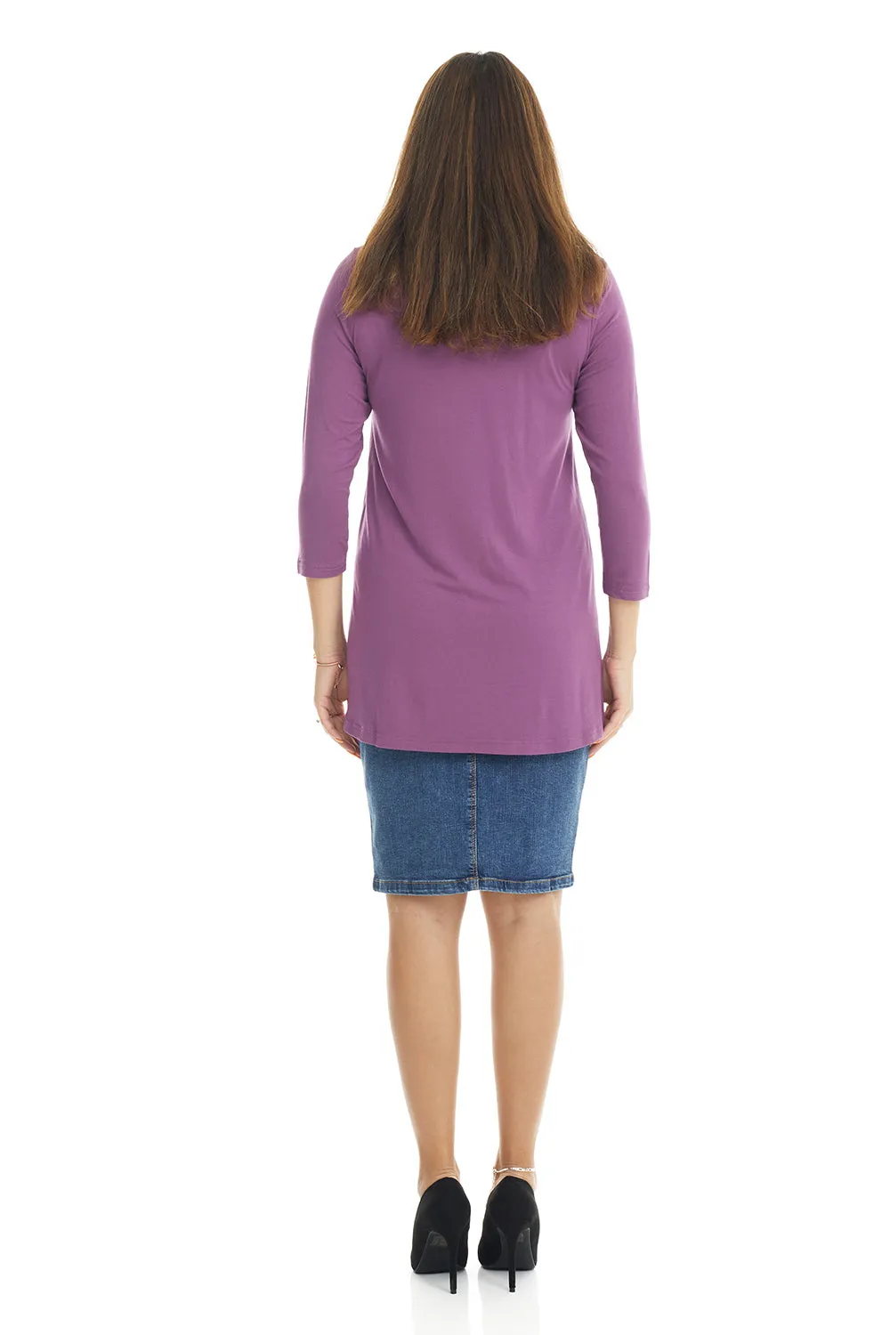 Mauve 3/4 Sleeve Crewneck Tunic Shirt 'Ivy' Top for Women