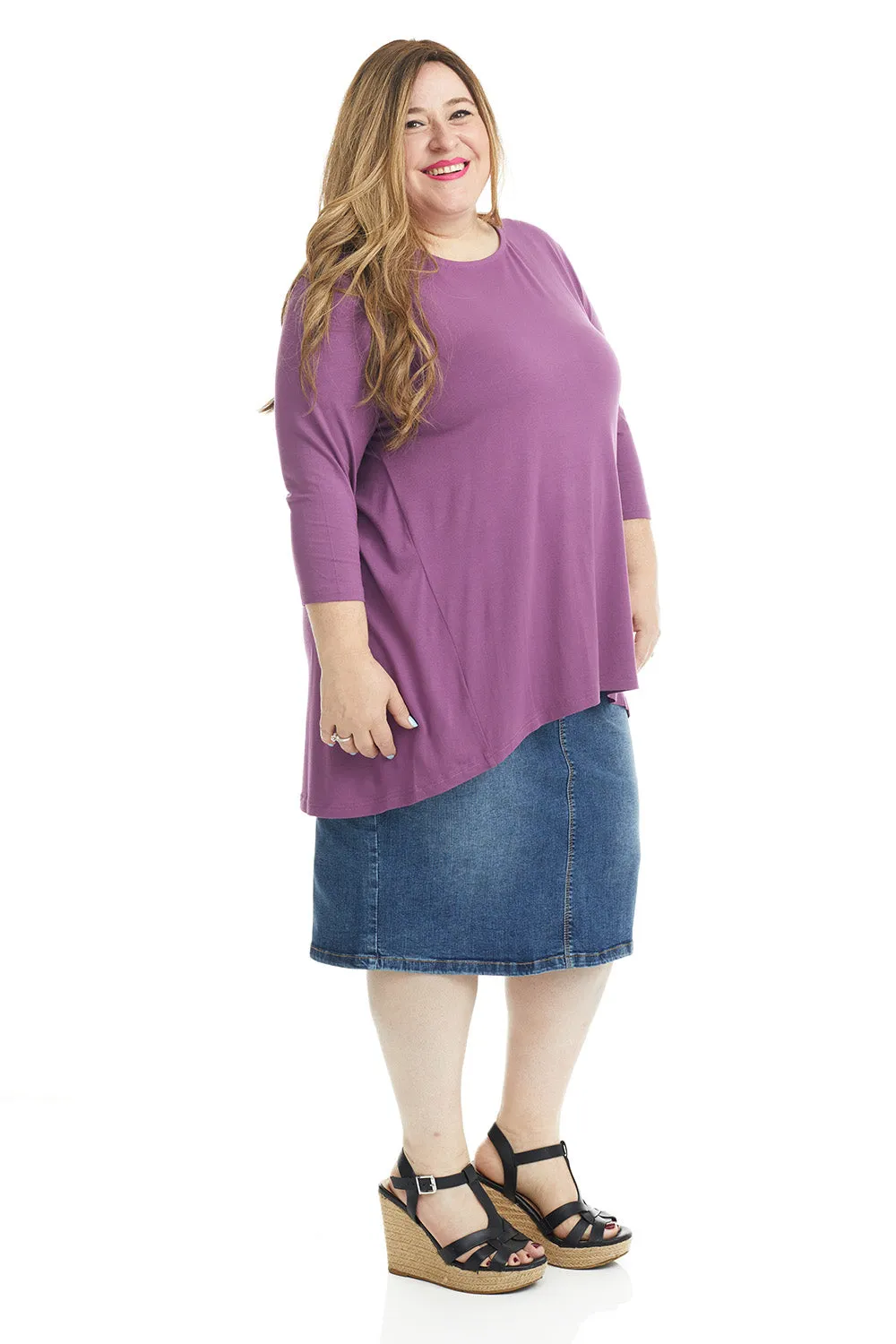 Mauve 3/4 Sleeve Crewneck Tunic Shirt 'Ivy' Top for Women