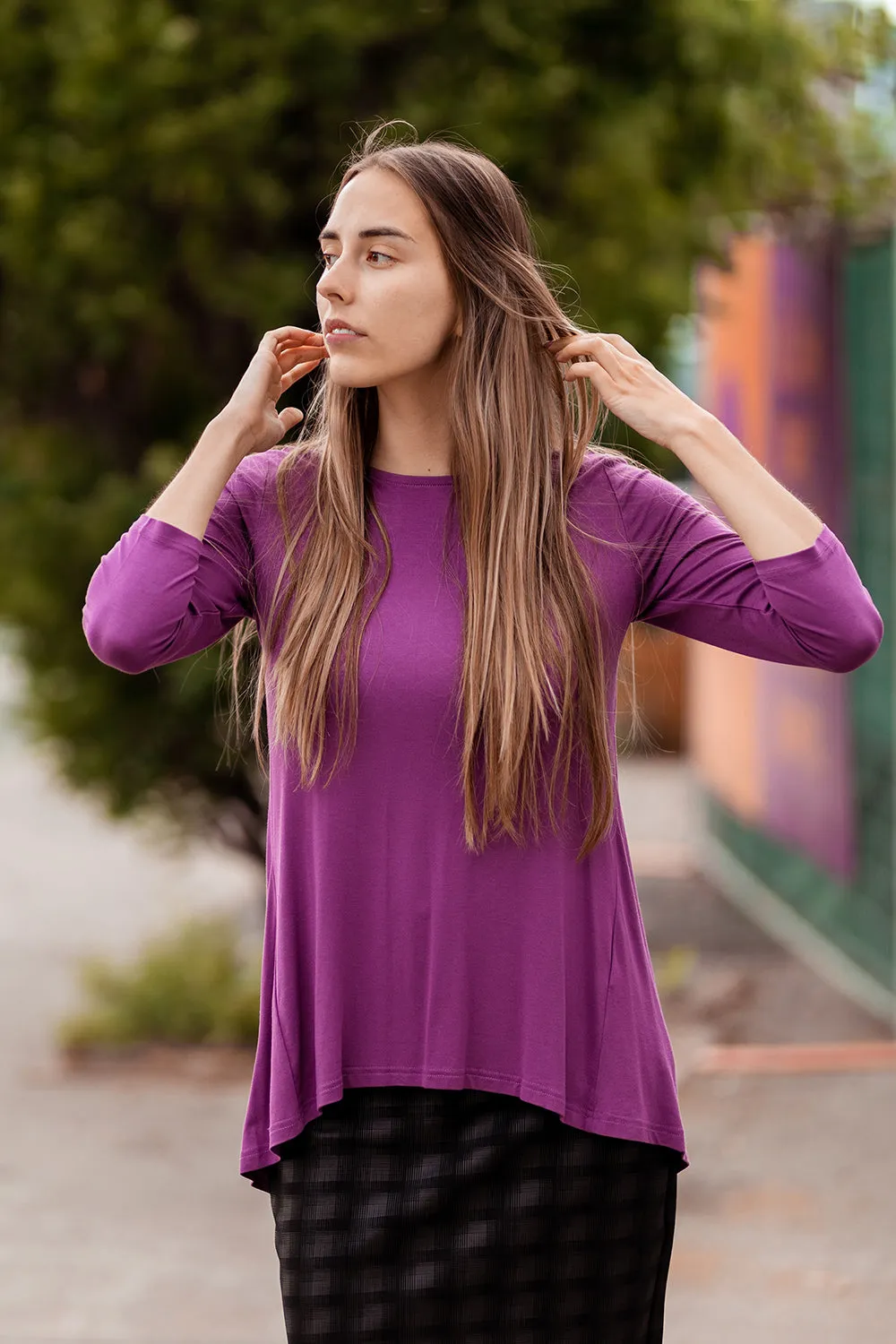 Mauve 3/4 Sleeve Crewneck Tunic Shirt 'Ivy' Top for Women