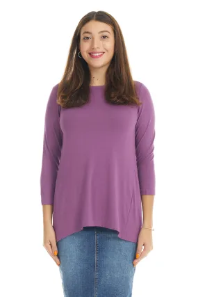 Mauve 3/4 Sleeve Crewneck Tunic Shirt 'Ivy' Top for Women