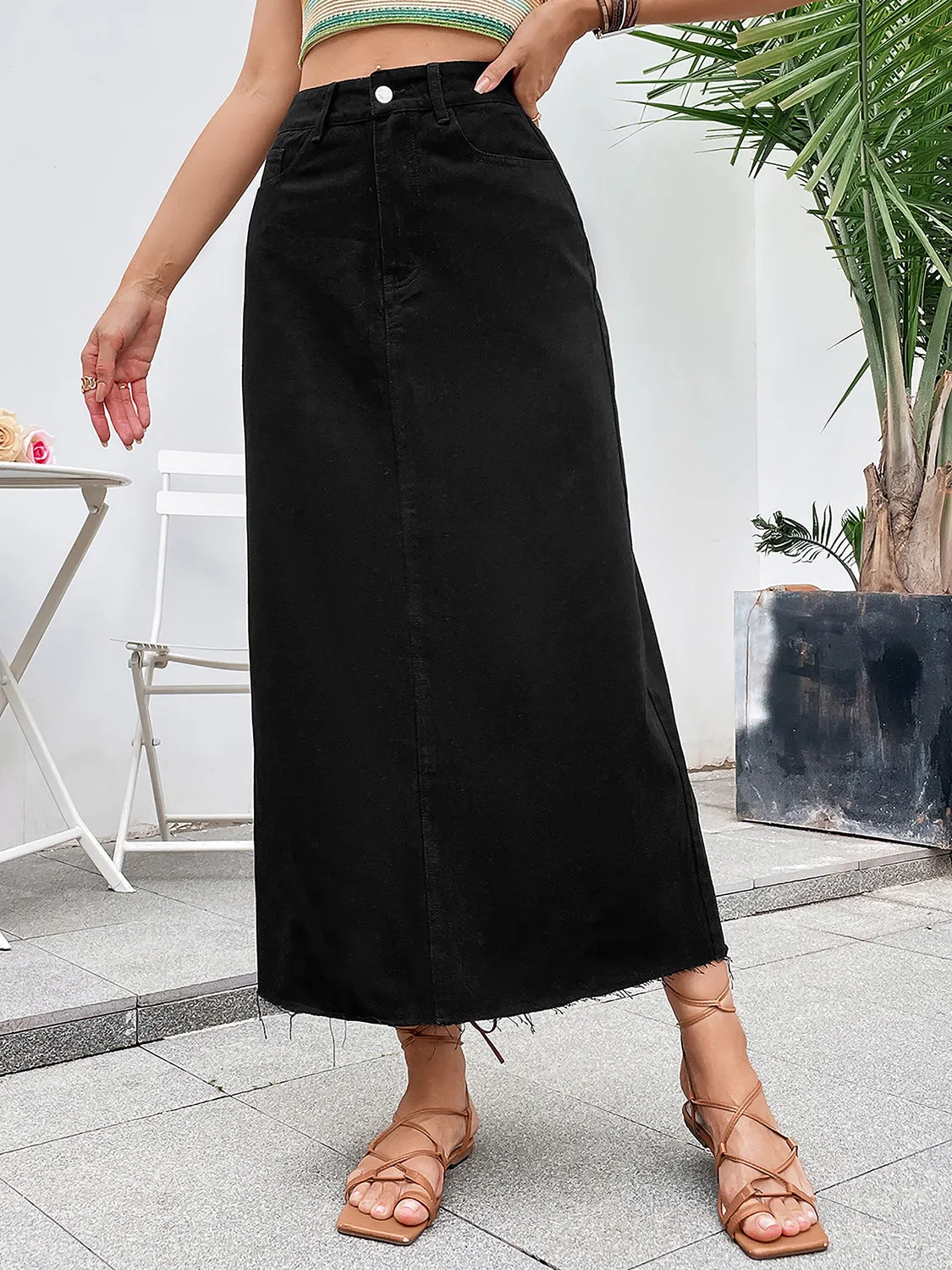 Maxi Denim Skirt Raw Hem  New Women's Fashion Long Jean Skirt