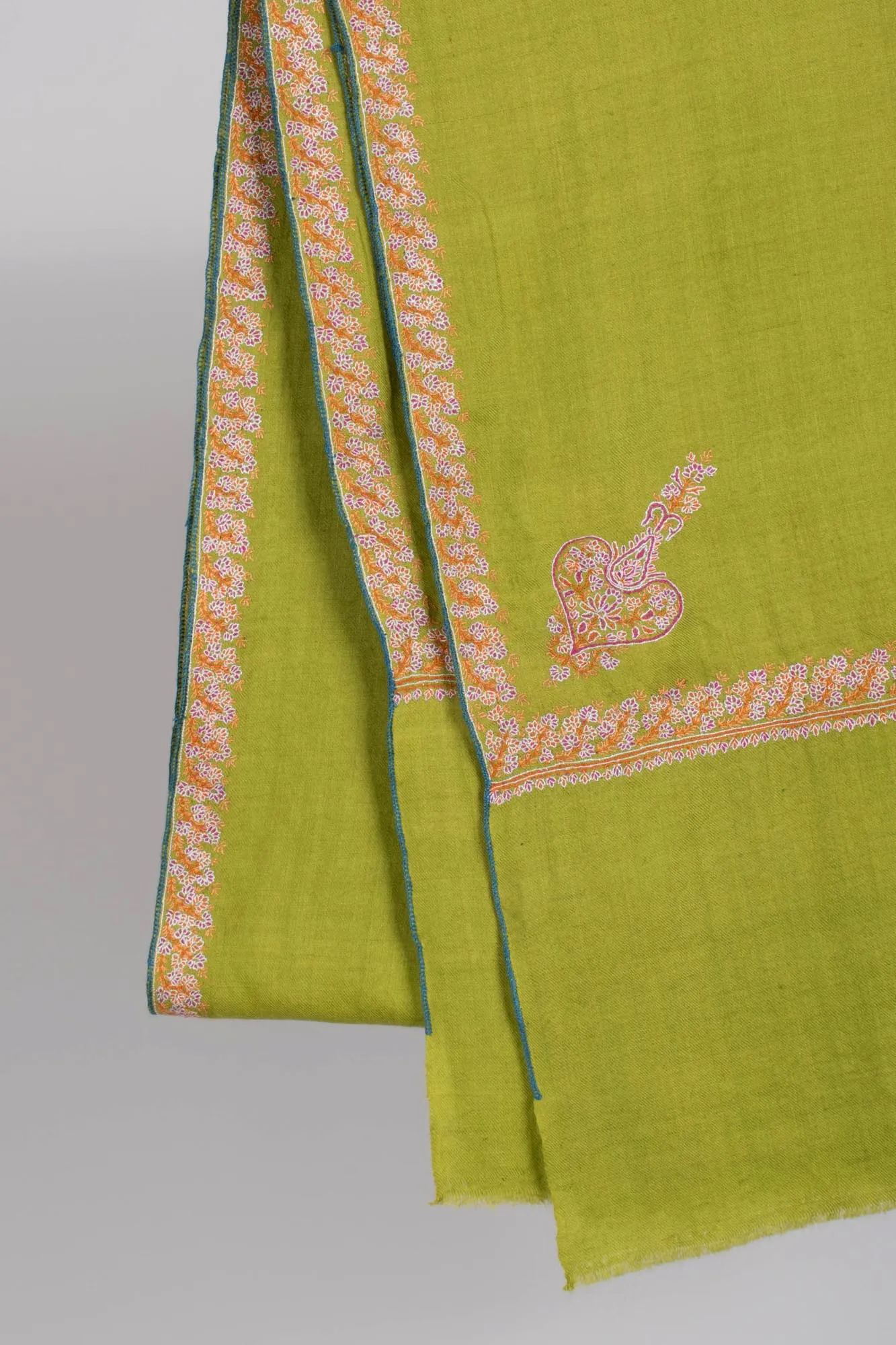 Mehandi Green Embroidered Pashmina Wrap - TRURO