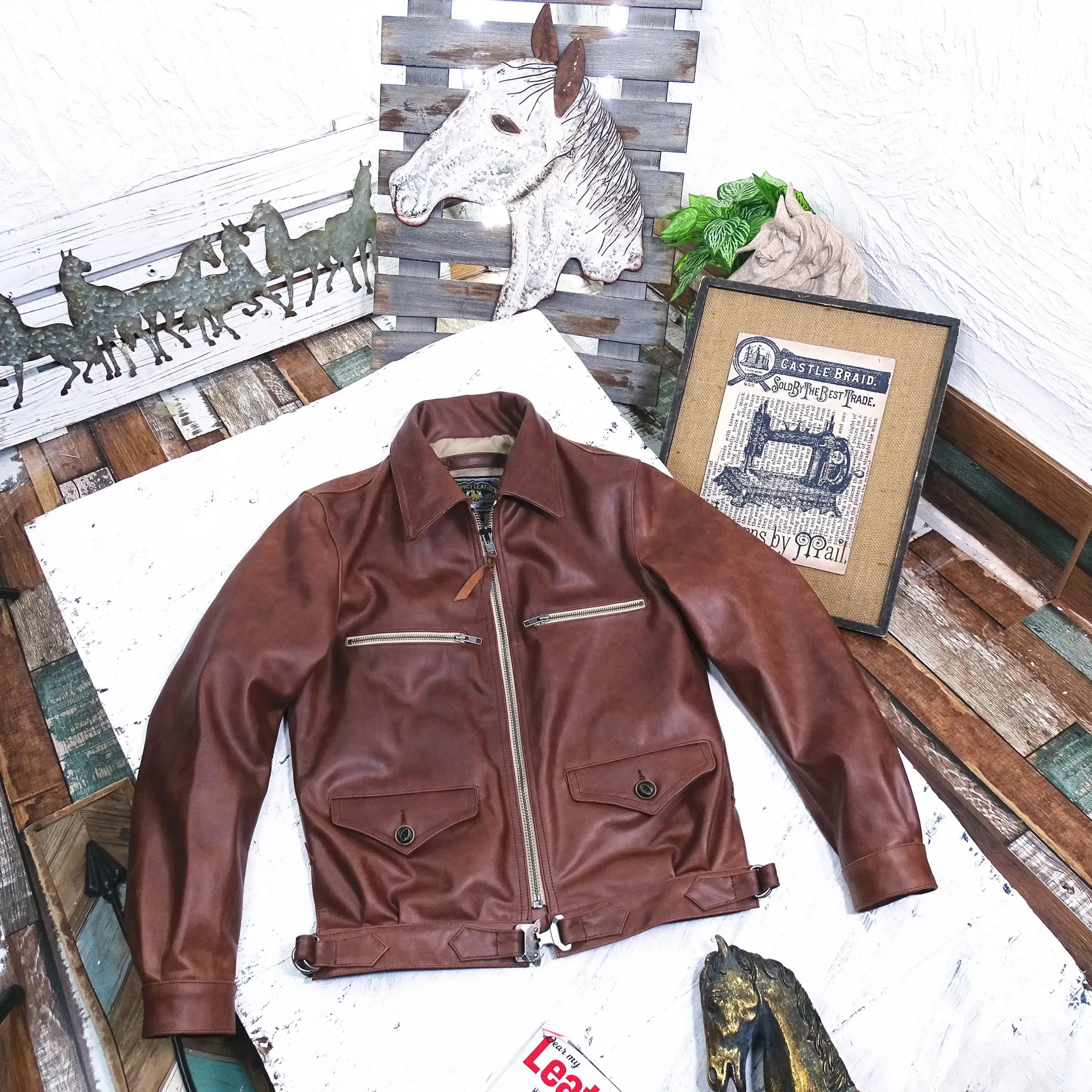 Men's Aviator Leather Jacket Bomber Top Gun Brown Horsehide