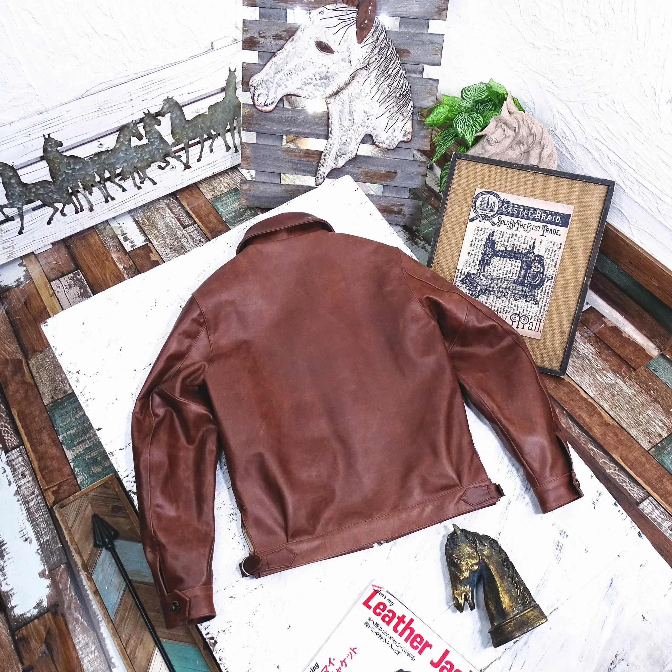 Men's Aviator Leather Jacket Bomber Top Gun Brown Horsehide