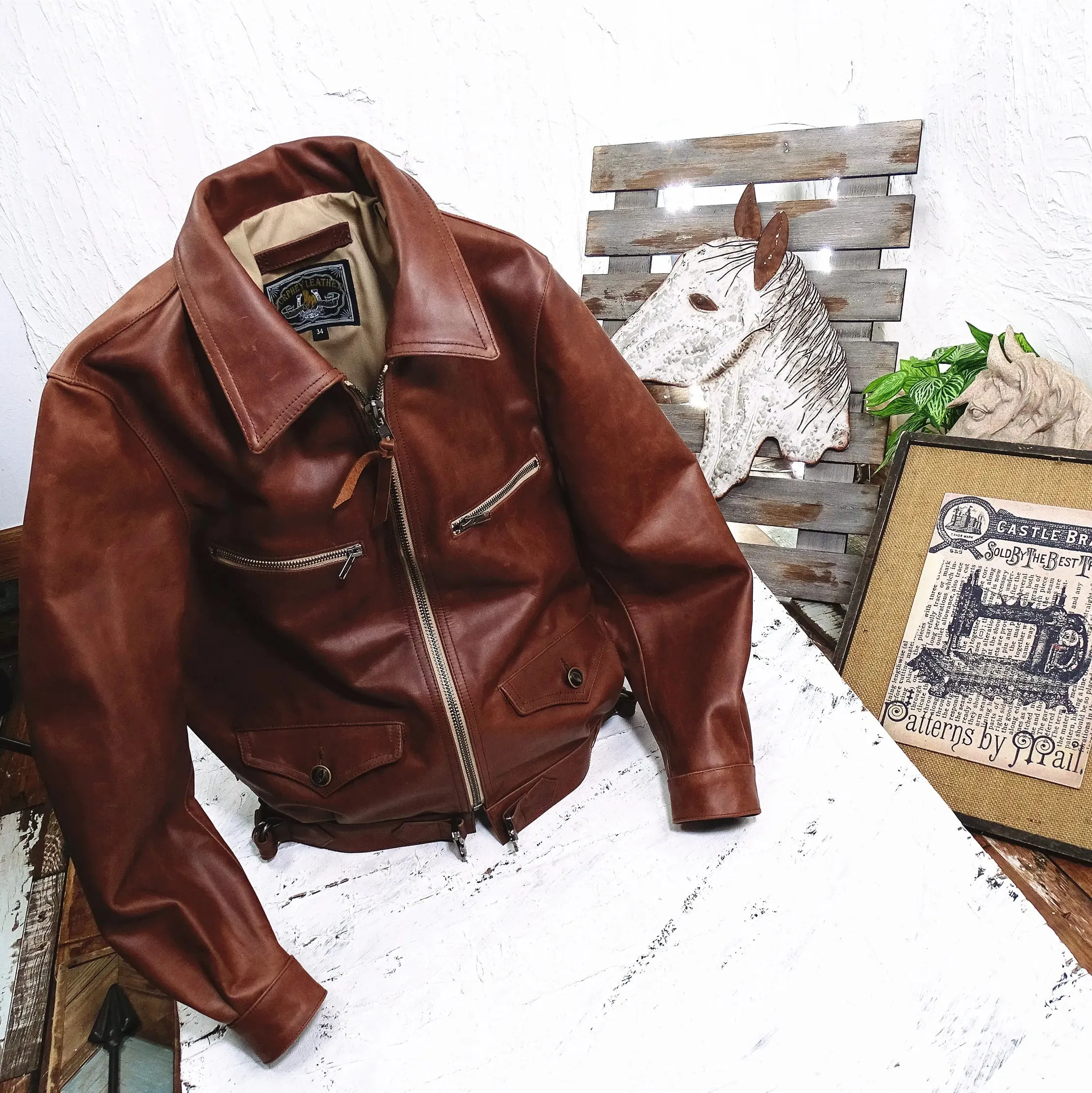 Men's Aviator Leather Jacket Bomber Top Gun Brown Horsehide