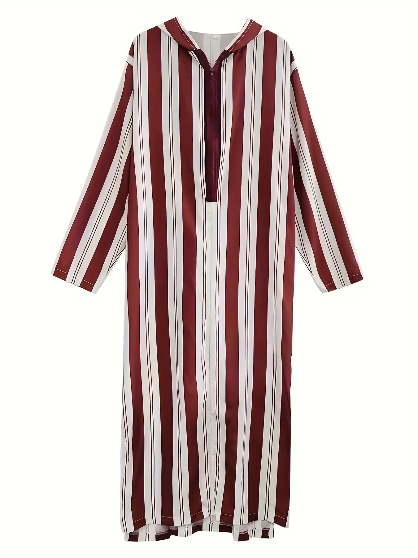 Men's Casual Striped Hoodie Robe - V-Neck, Long Sleeve, Breathable Fabric - Ideal for Lounging & After-Bath Comfort