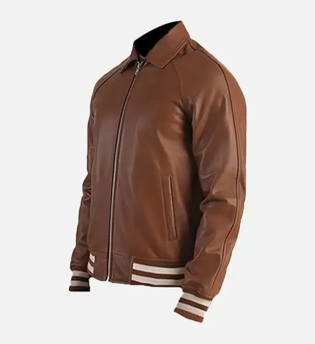 Men's Dark Brown Leather Varsity Jacket