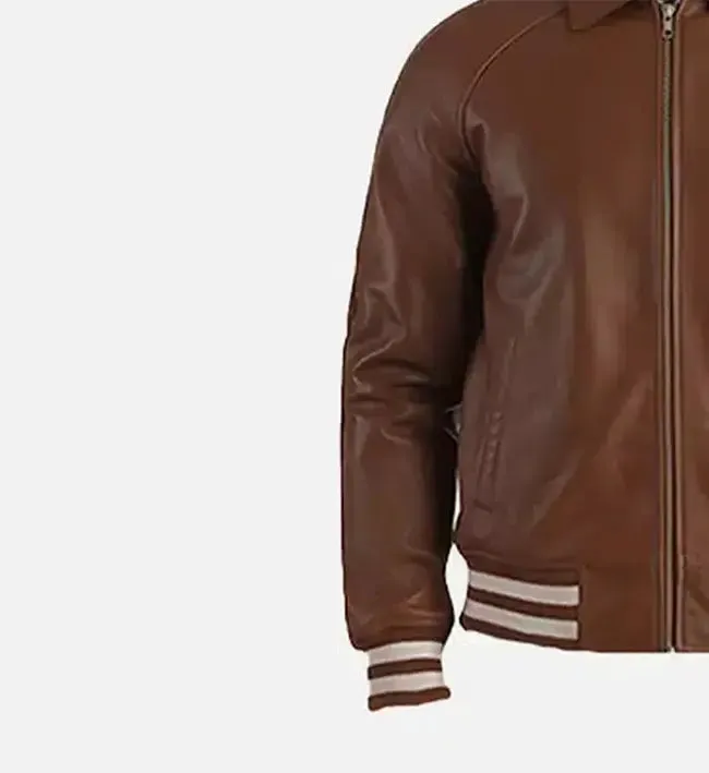 Men's Dark Brown Leather Varsity Jacket