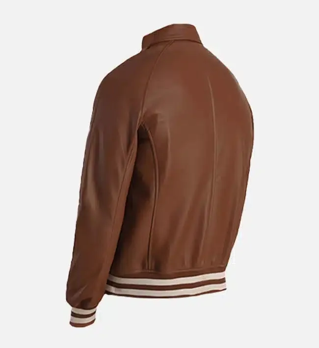 Men's Dark Brown Leather Varsity Jacket