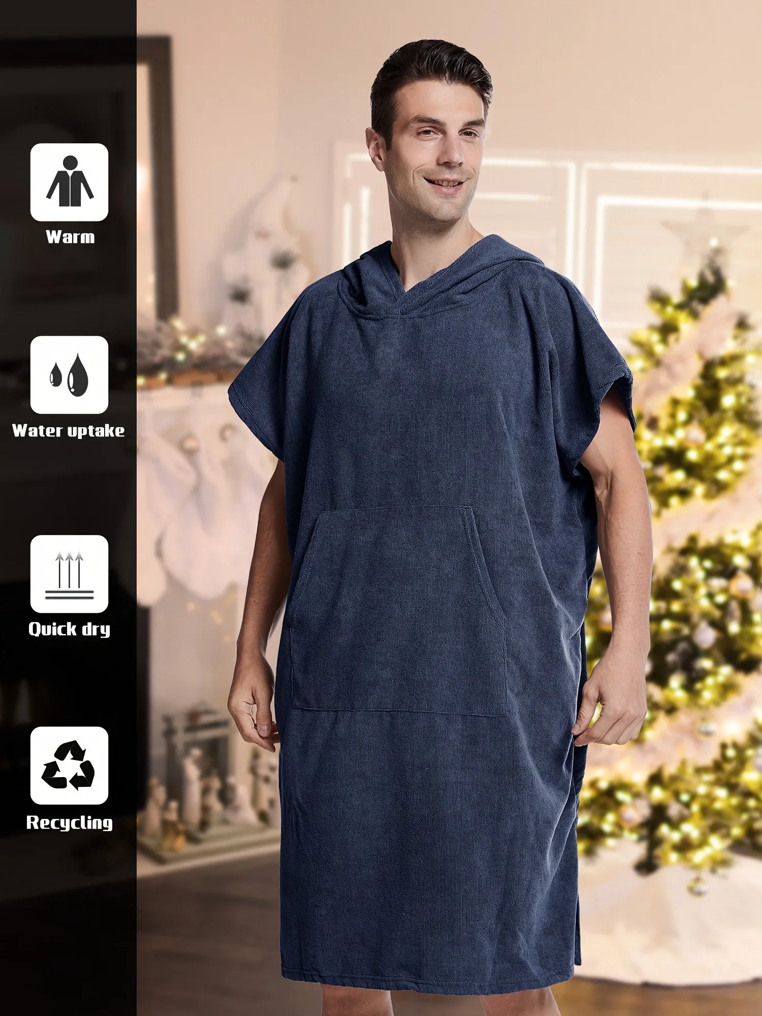 Men's Quick Drying Towel Robe Hoodie For Home Pajamas Wear Night-robe Bathrobe After Bath, Gift For Men (suitable For People Between 160 And 190 In Height)