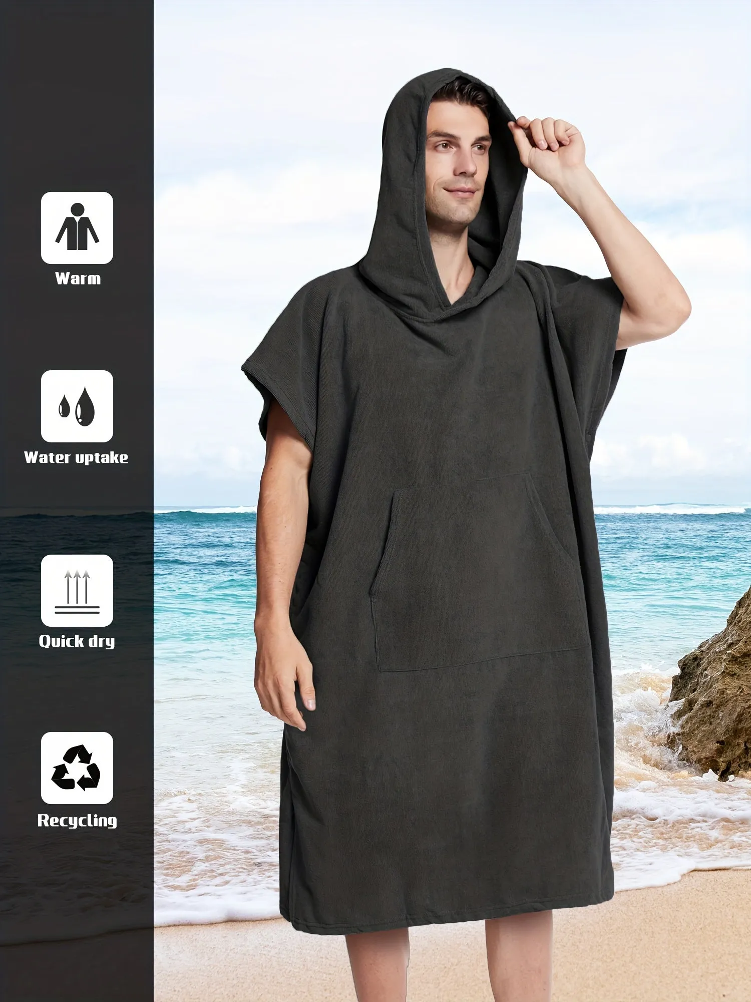 Men's Quick Drying Towel Robe Hoodie For Home Pajamas Wear Night-robe Bathrobe After Bath, Gift For Men (suitable For People Between 160 And 190 In Height)