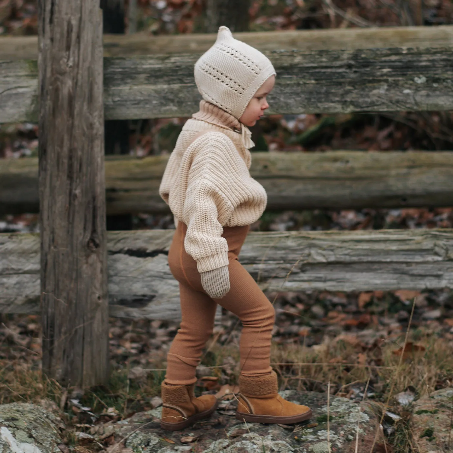 Merino Wool/Cotton Footless Wooly Tights With Braces - Cappuccino Brown