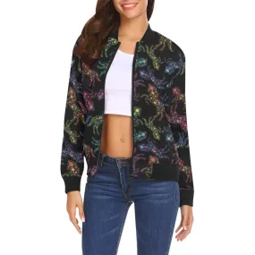 Neon Floral Horse Bomber Jacket for Women