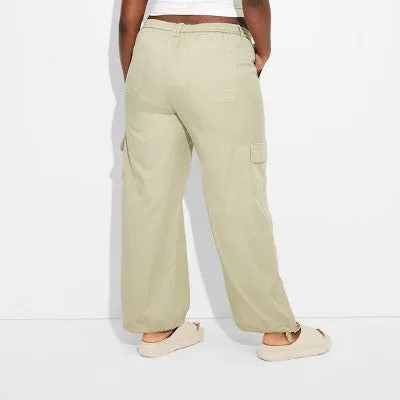 New - Women's Mid-Rise Wide Leg Cargo Beach Pants - Wild Fable Sage Green 4X