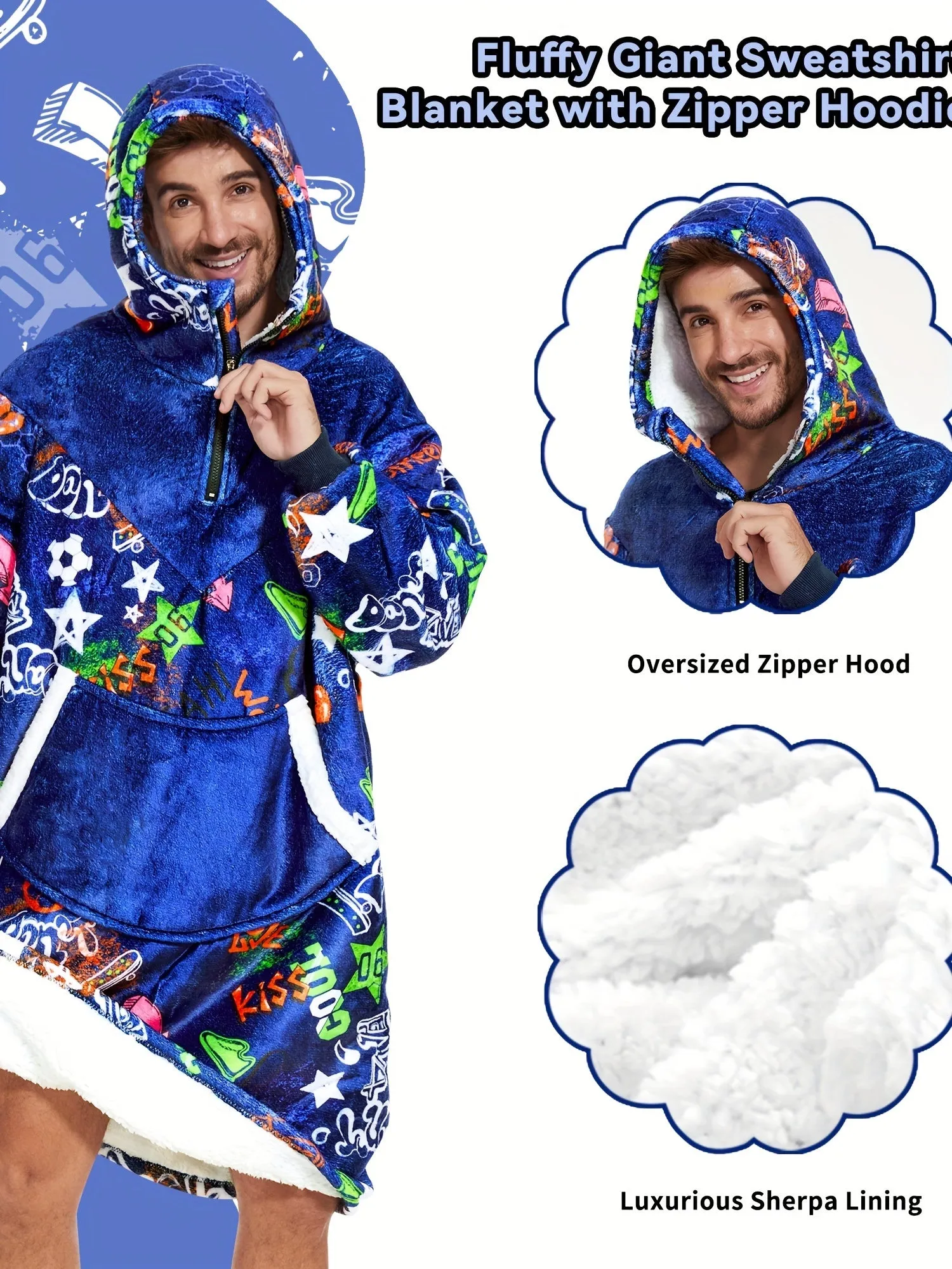 Oversize Wearable Blanket Hoodie, Oversized Sherpa Blanket Sweatshirt For Mens Adults