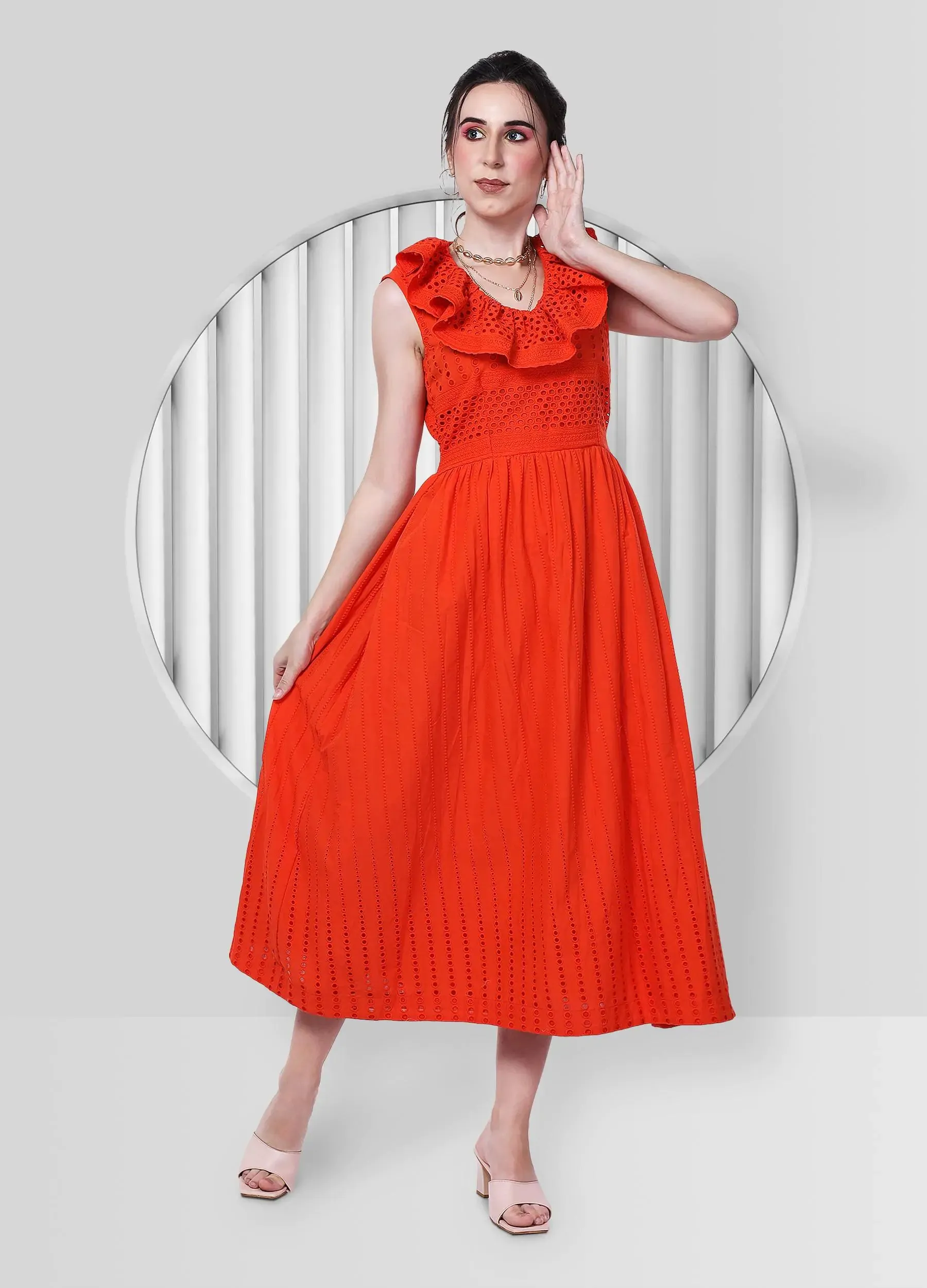 Paint it orange ruffle dress