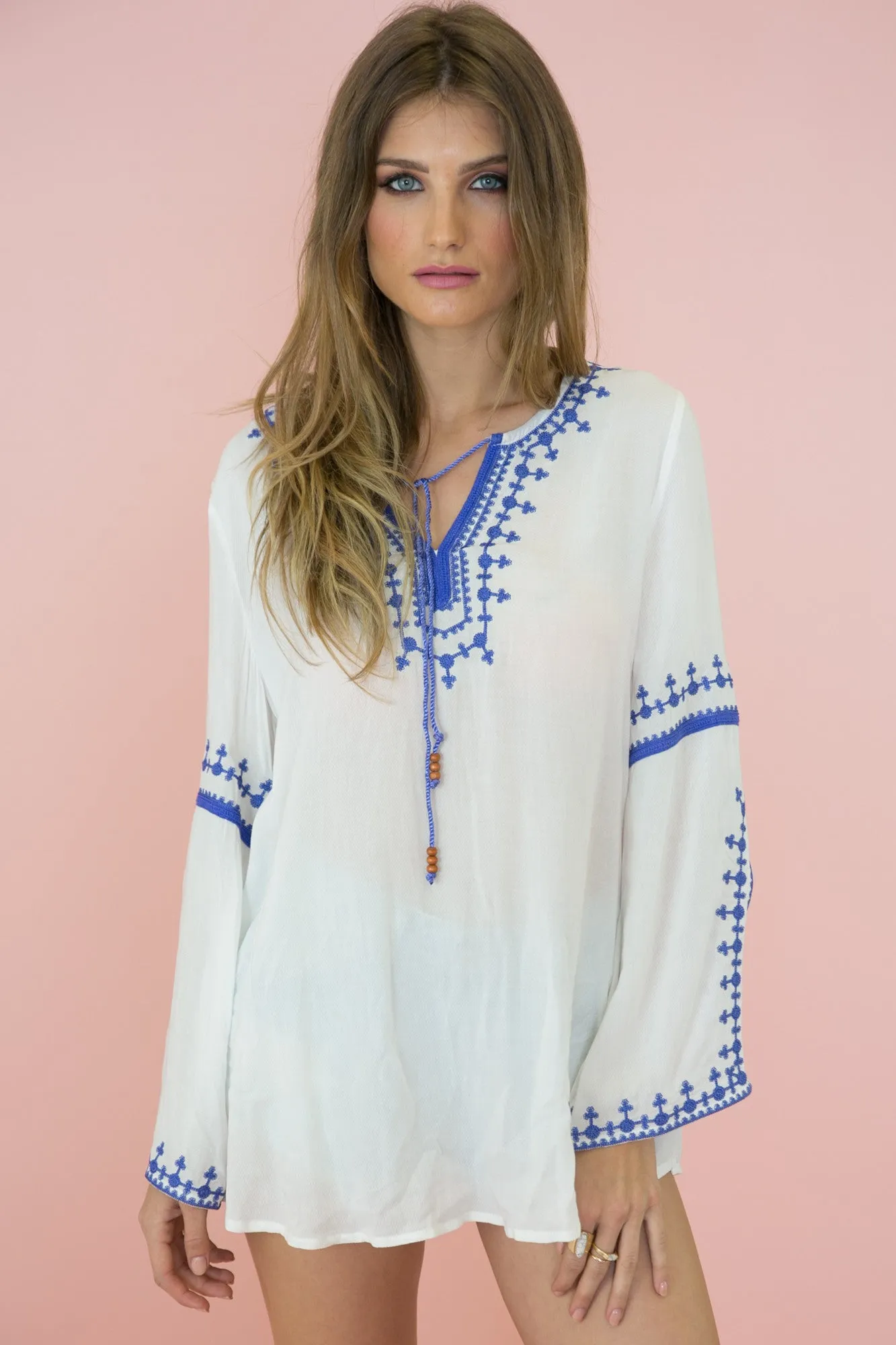 Pala Embroidered Tunic - White/Blue