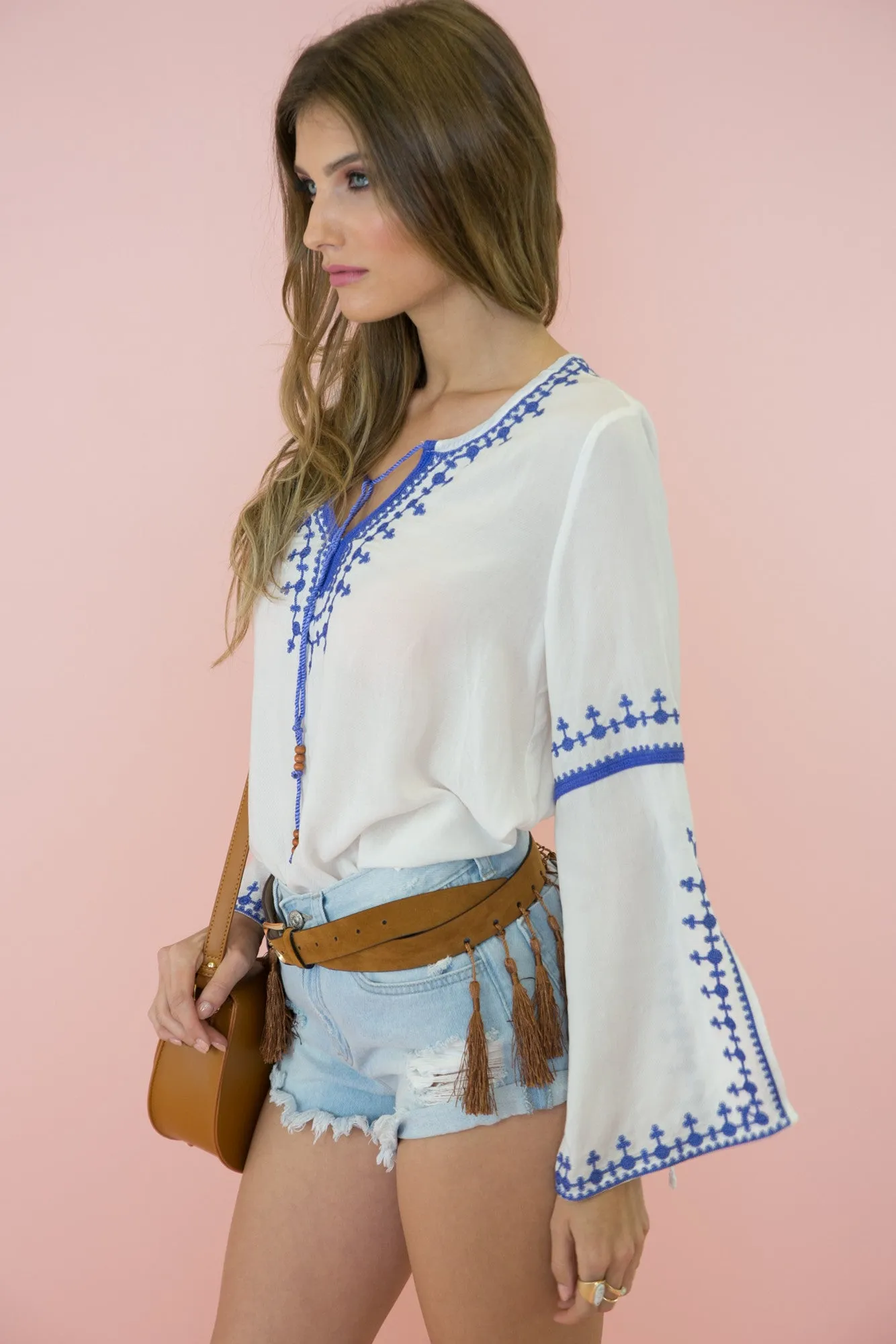 Pala Embroidered Tunic - White/Blue