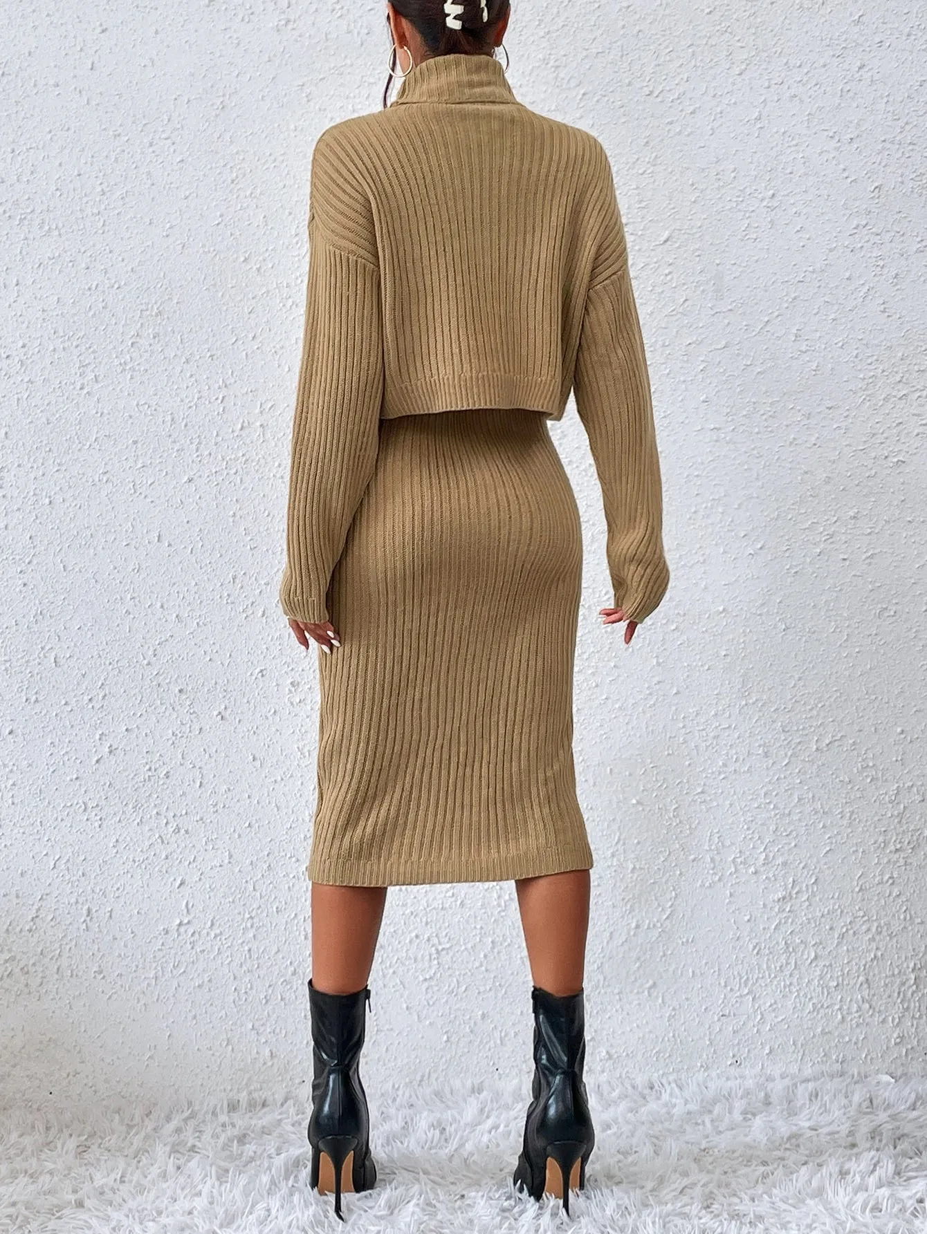 Parien Turtleneck Drop Shoulder Sweater & Knit Skirt