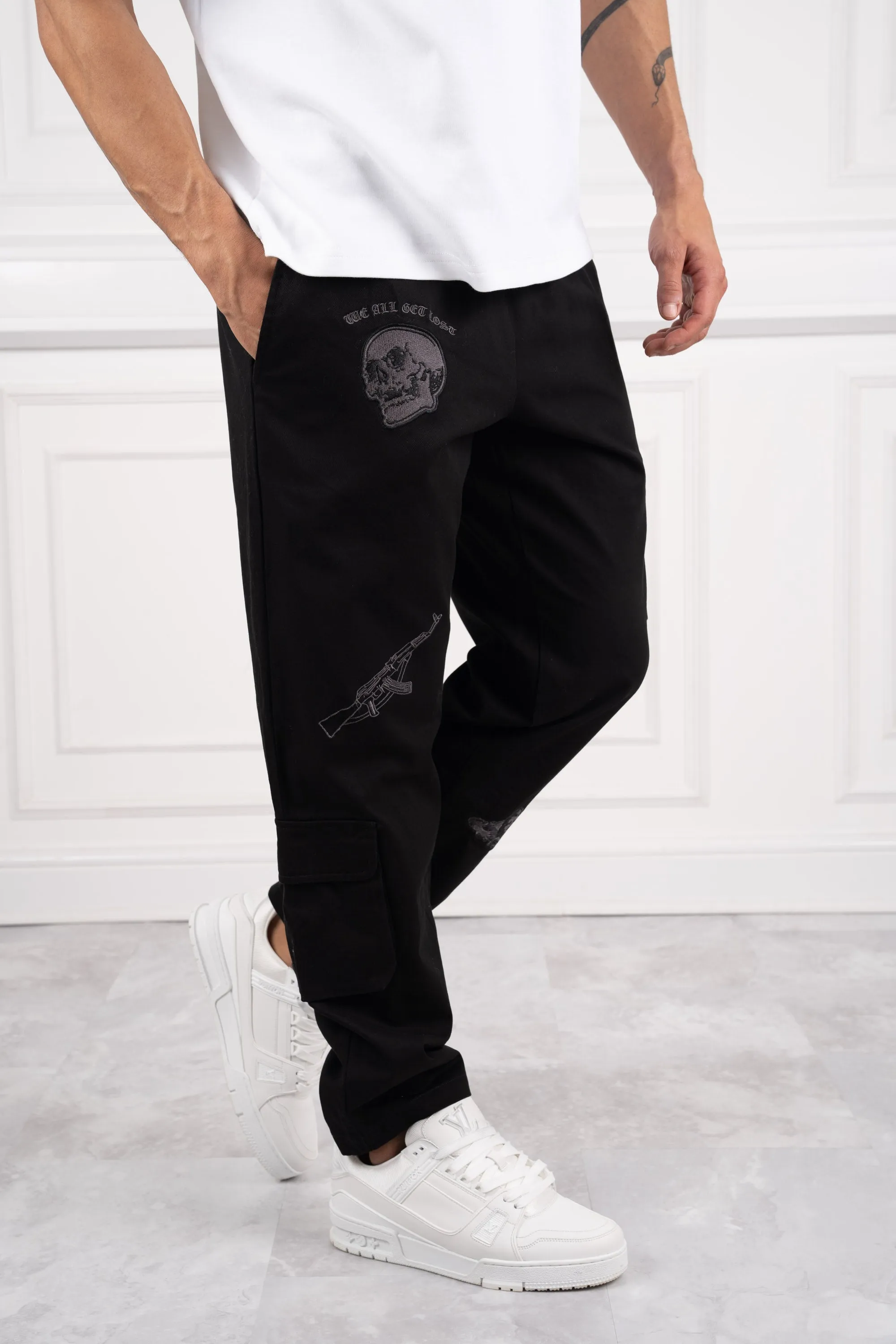 Patchwork Cargo Pants - Black