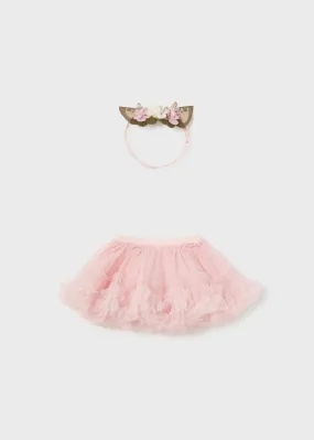 Pink Newborn Girl Tulle Skirt with Ear Headband