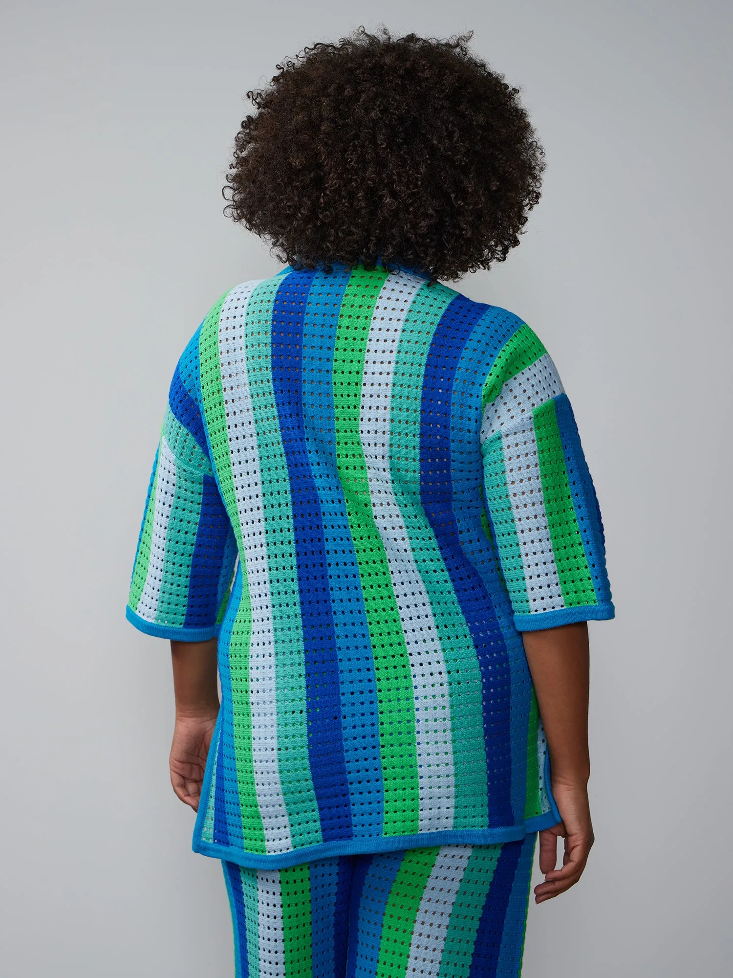 Plus Collared Crochet Striped Tunic