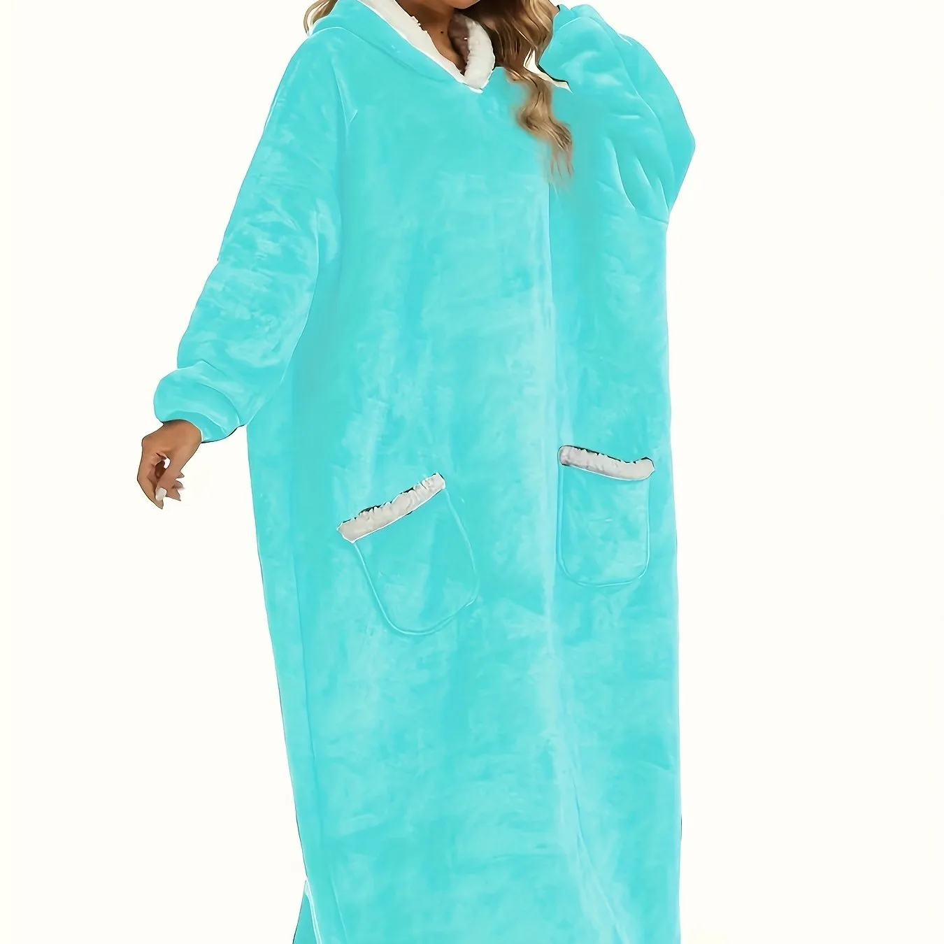 Plus Size Womens Flannel Loungewear Robe - Super Soft Hooded Wearable Blanket with Pockets for Cozy Casual Days