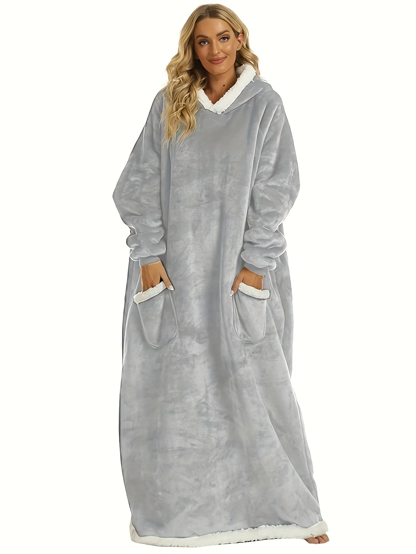 Plus Size Womens Flannel Loungewear Robe - Super Soft Hooded Wearable Blanket with Pockets for Cozy Casual Days