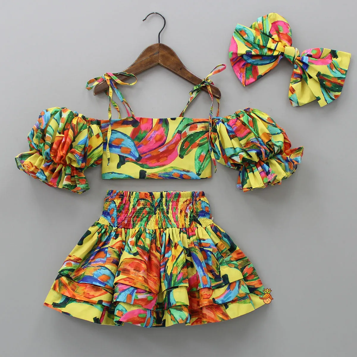 Pre Order: Multicolour Smocked Back Top With Elasticated Skirt And Head Band