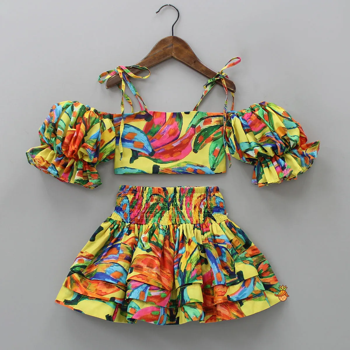 Pre Order: Multicolour Smocked Back Top With Elasticated Skirt And Head Band