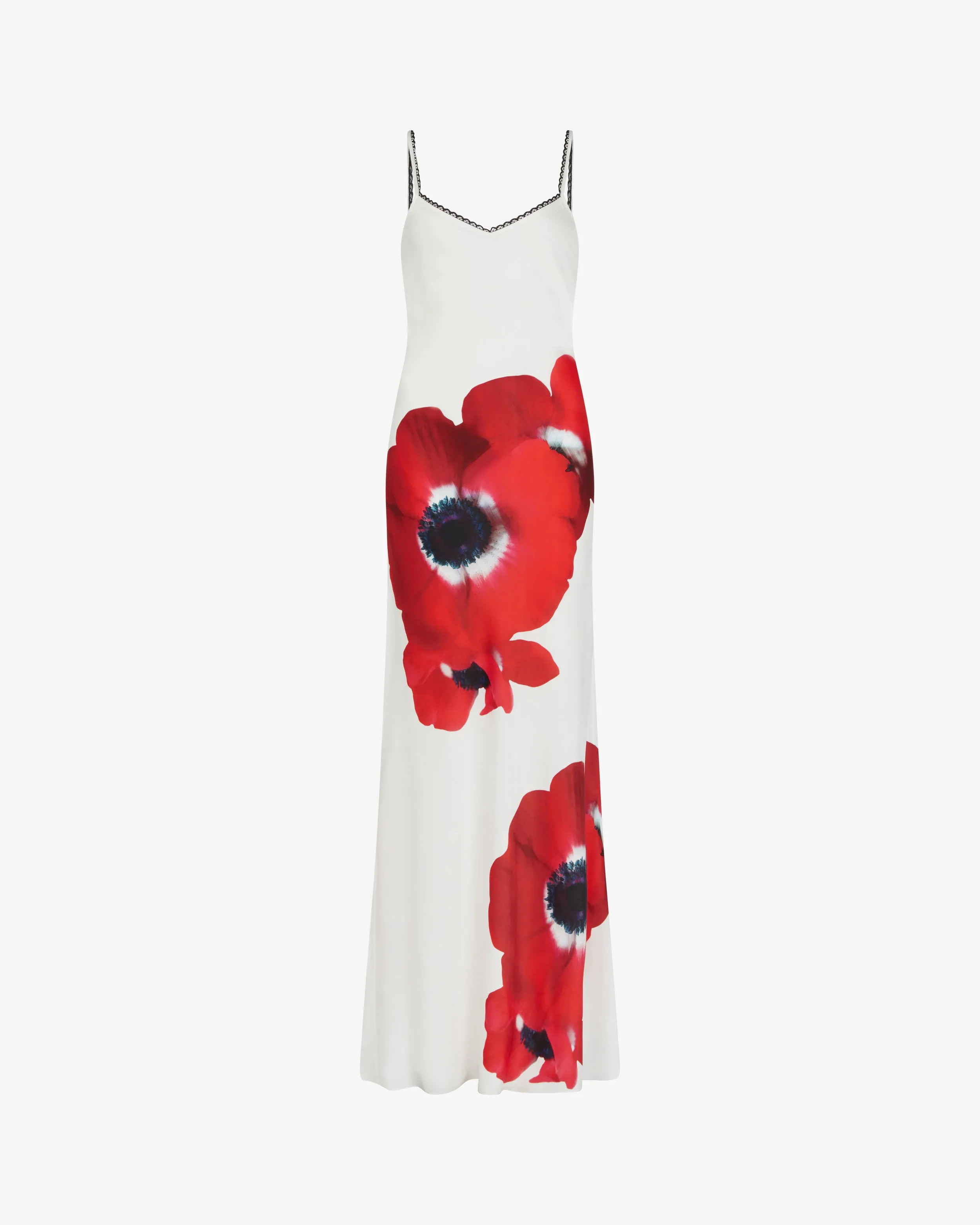 Printed Poppy Slip Dress - White/Red