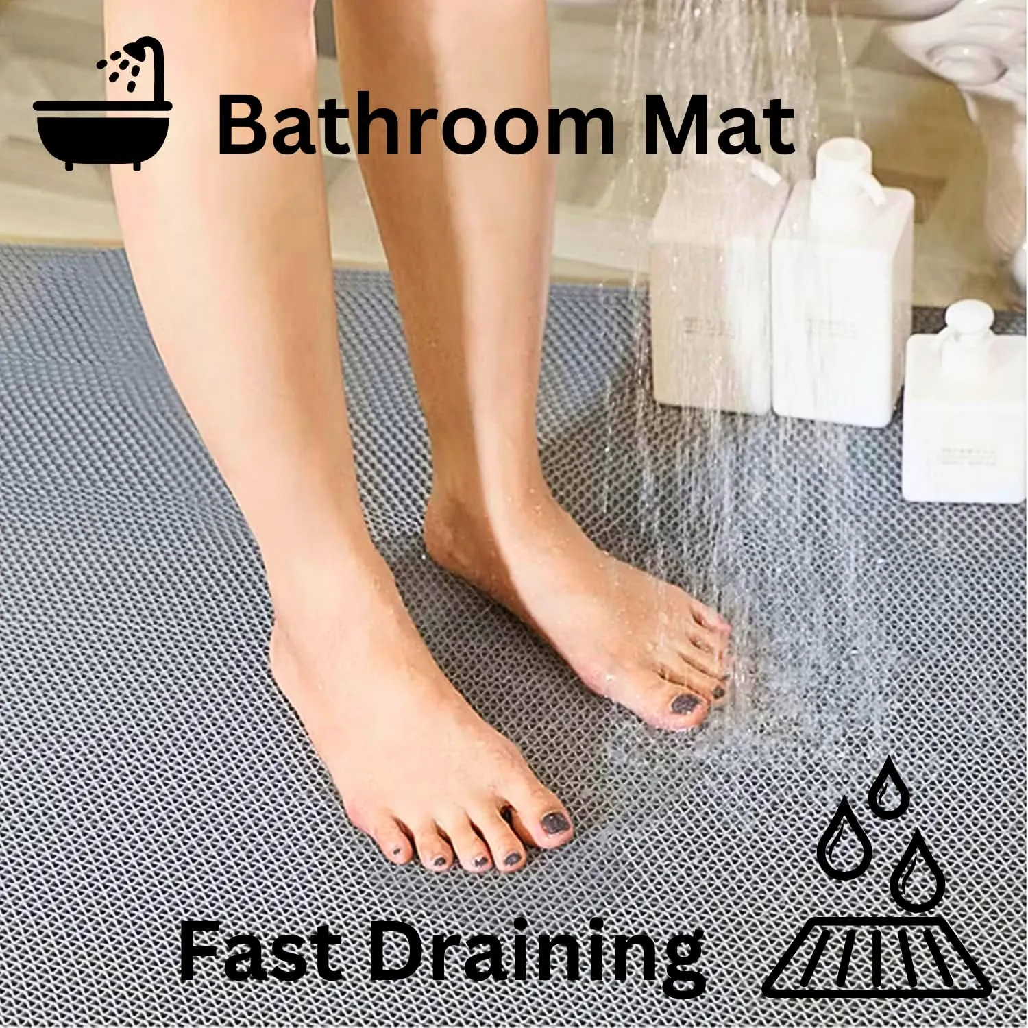 Purav Light Anti Skid Anti Slip Floor Rubber Mat Waterproof Jali Bathroom Mat for Kitchen Balcony Footmat for Home Entrance Door, 16 X 24 Inch, Grey