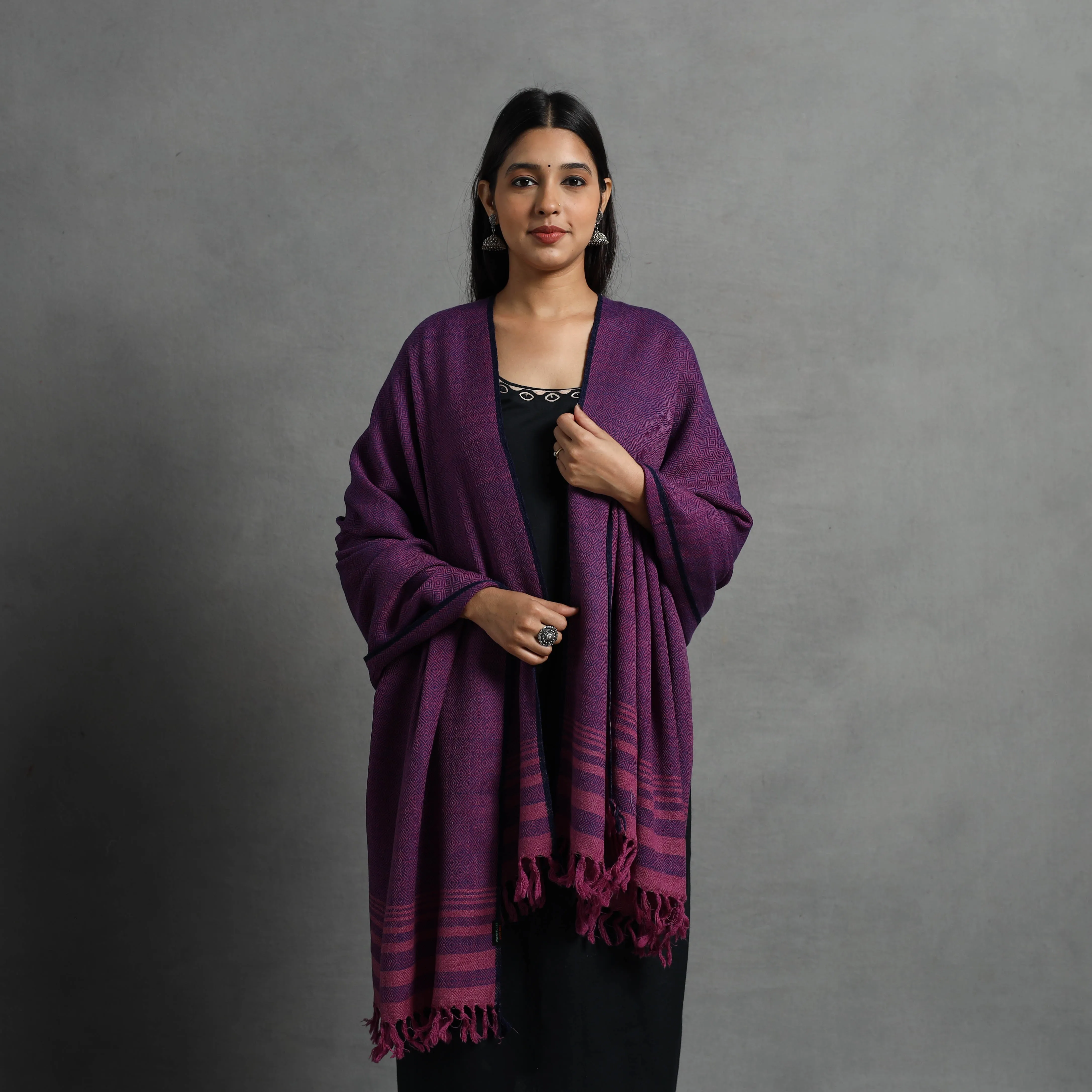 Purple - Kumaun Handwoven Pure Merino Wool Shawl for Women 61