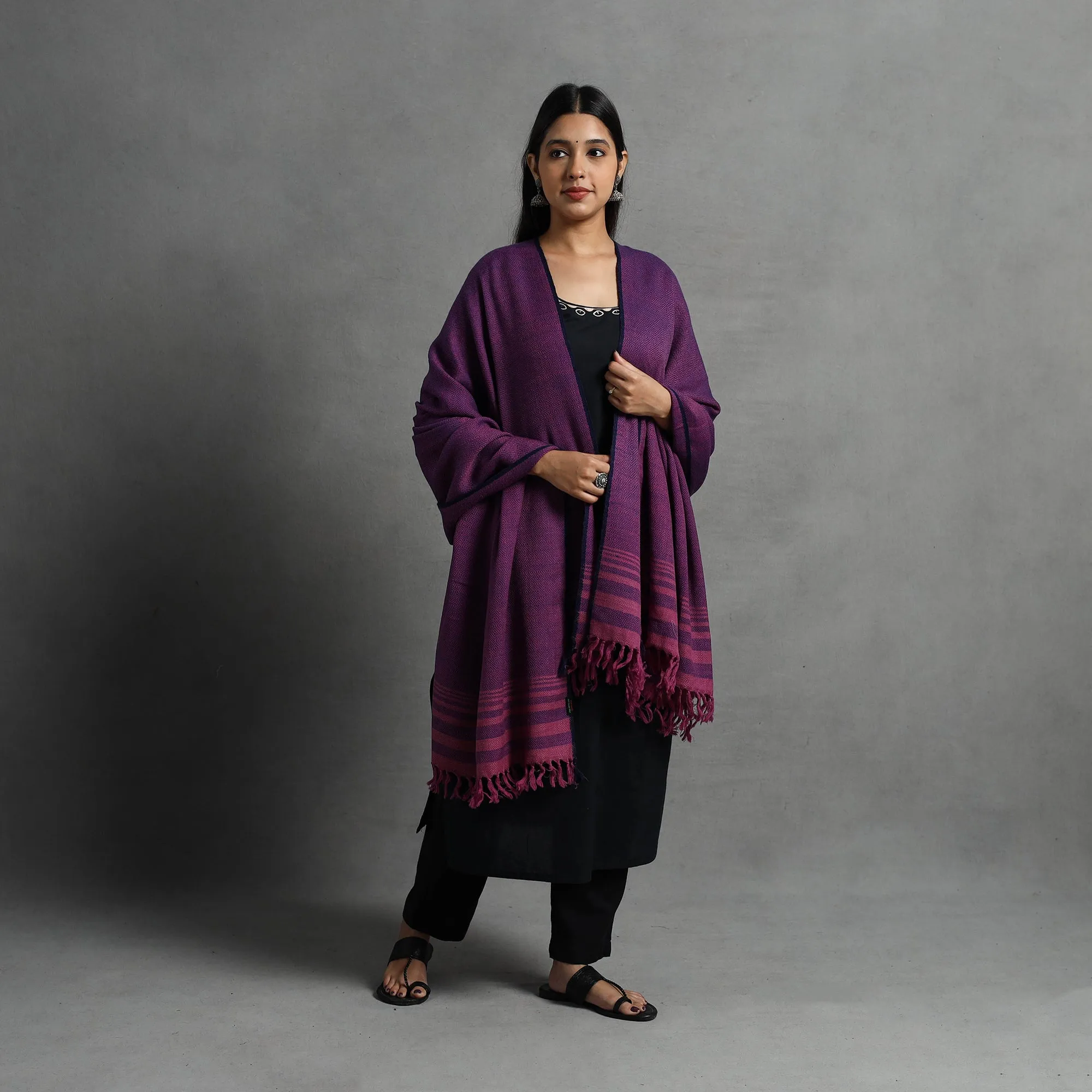 Purple - Kumaun Handwoven Pure Merino Wool Shawl for Women 61