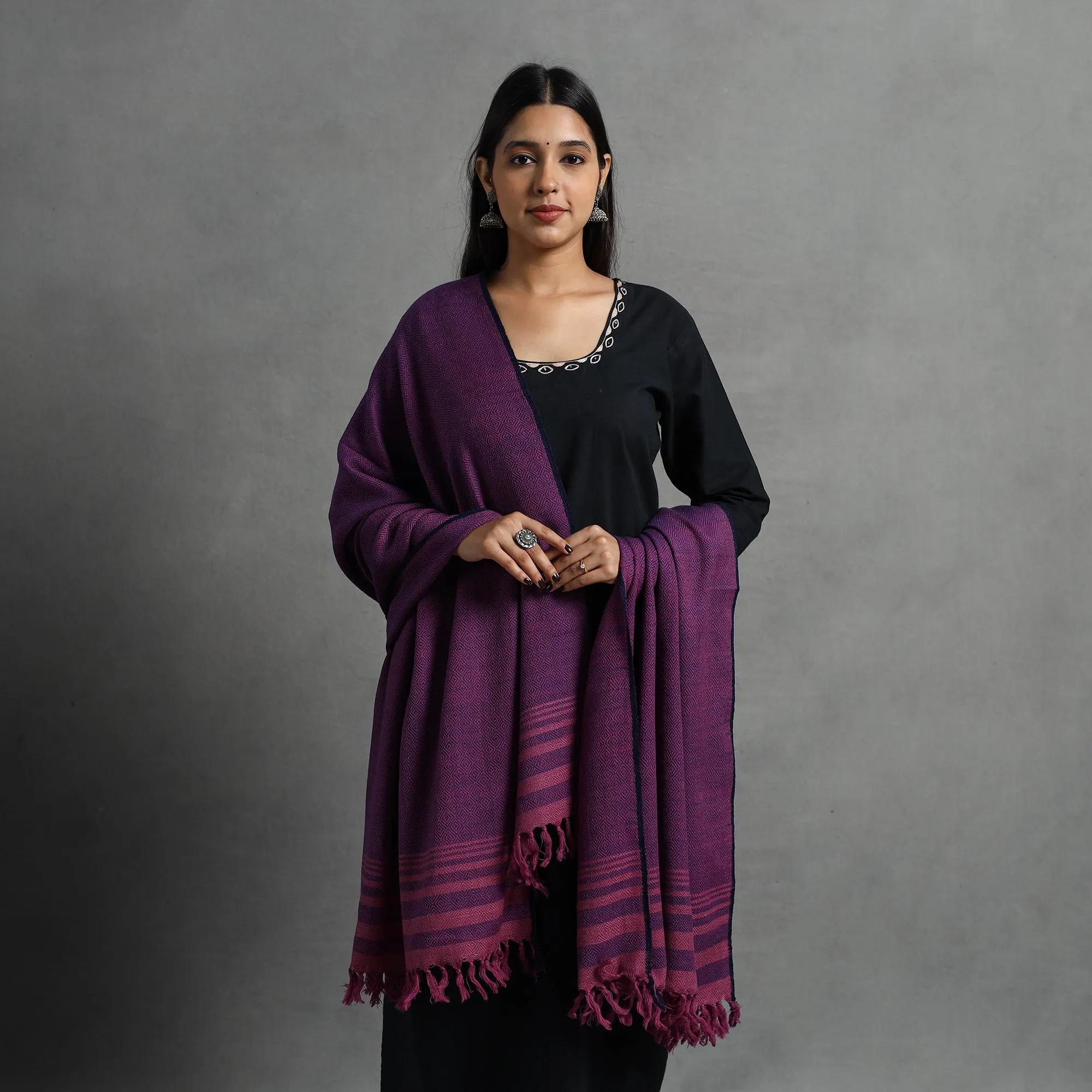 Purple - Kumaun Handwoven Pure Merino Wool Shawl for Women 61