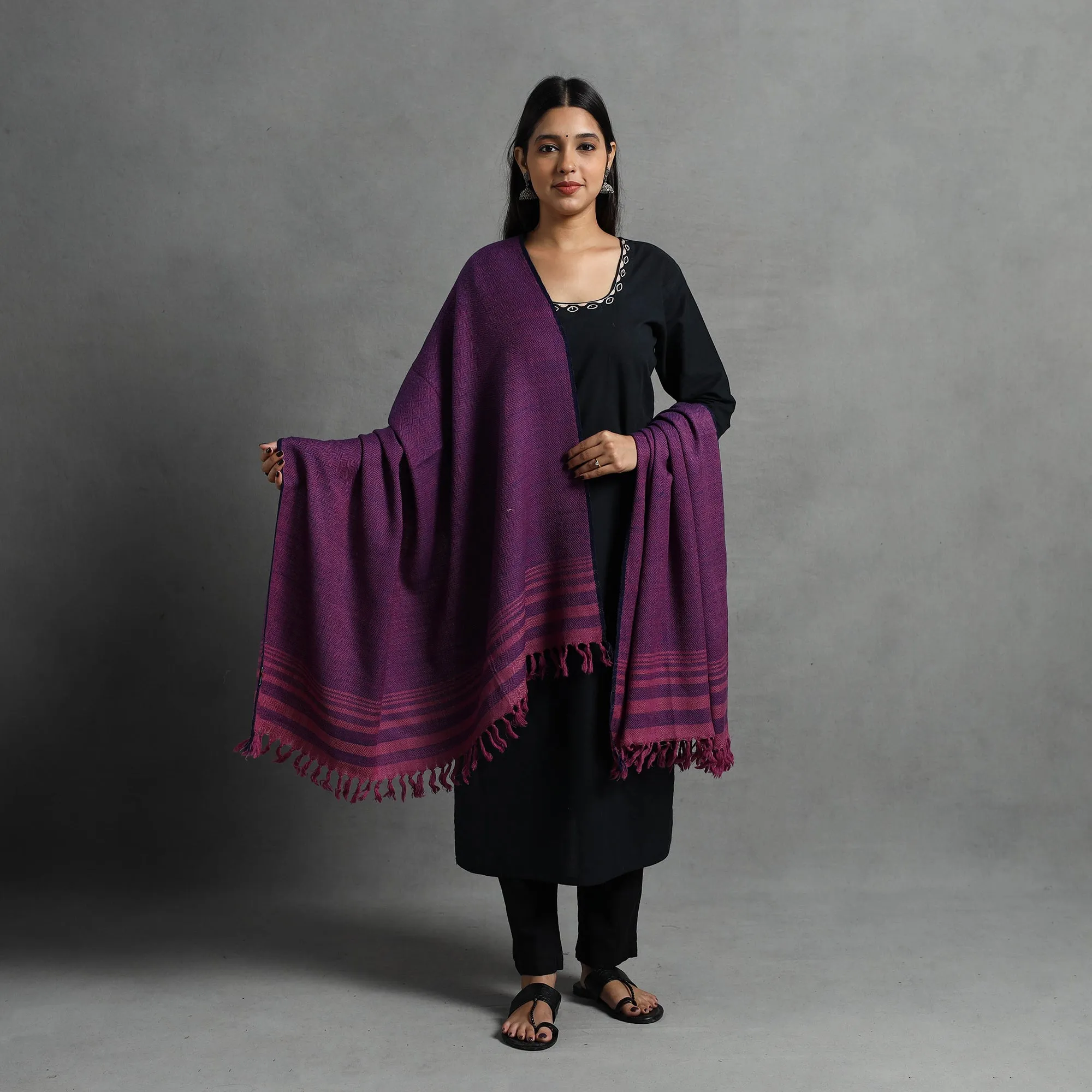 Purple - Kumaun Handwoven Pure Merino Wool Shawl for Women 61