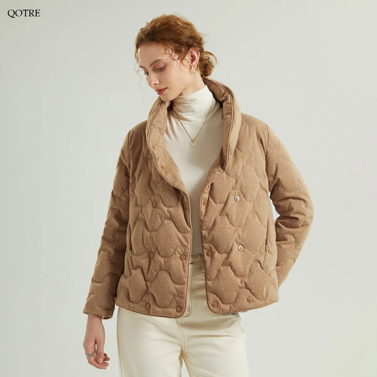 Quilted Stand-Up Collar Cropped Down Jacket