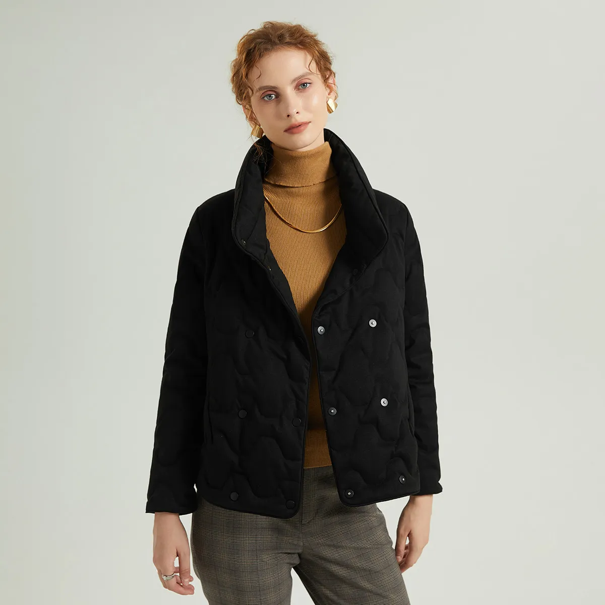 Quilted Stand-Up Collar Cropped Down Jacket